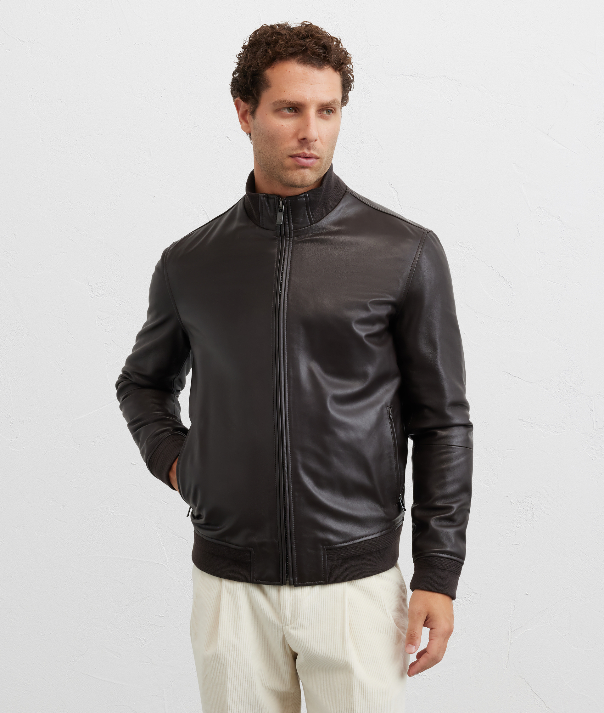 blouson interamente foderato e collo stand up in pelle di agnello - Pal Zileri | Official Website