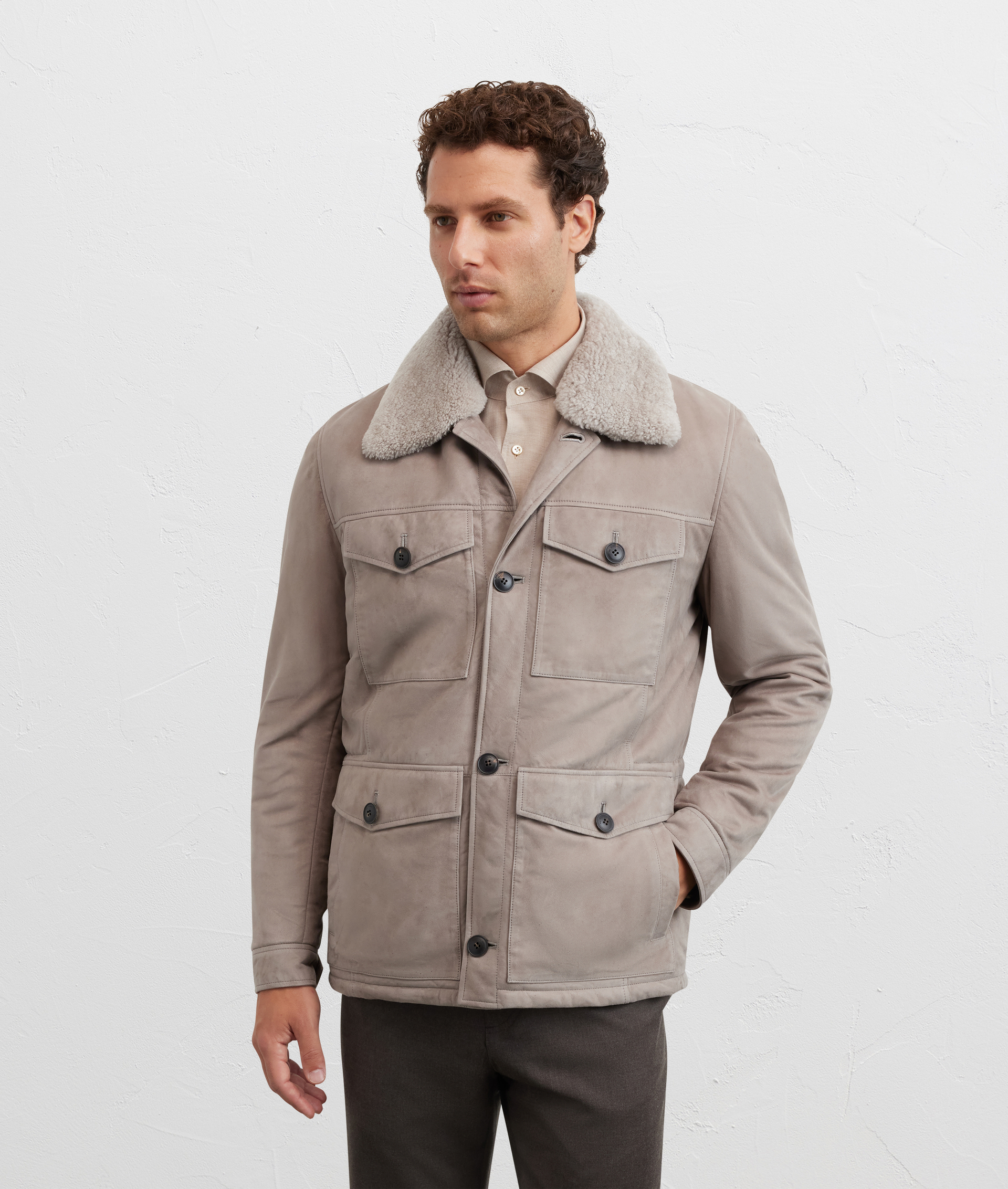 field jacket four applied button pockets in natural lambskin leather - Pal Zileri | Official Website