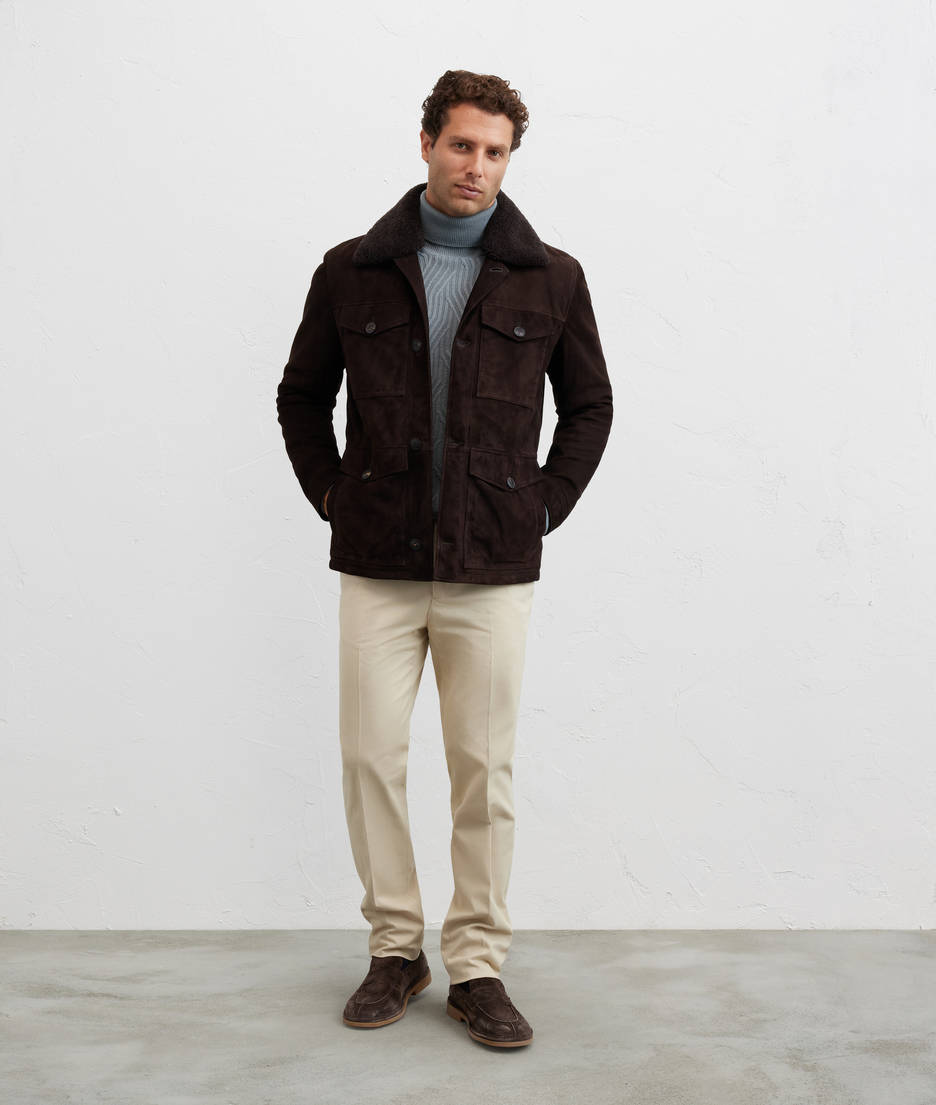 field jacket quattro tasche applicate a bottone in pelle di agnello marrone - Pal Zileri | Official Website