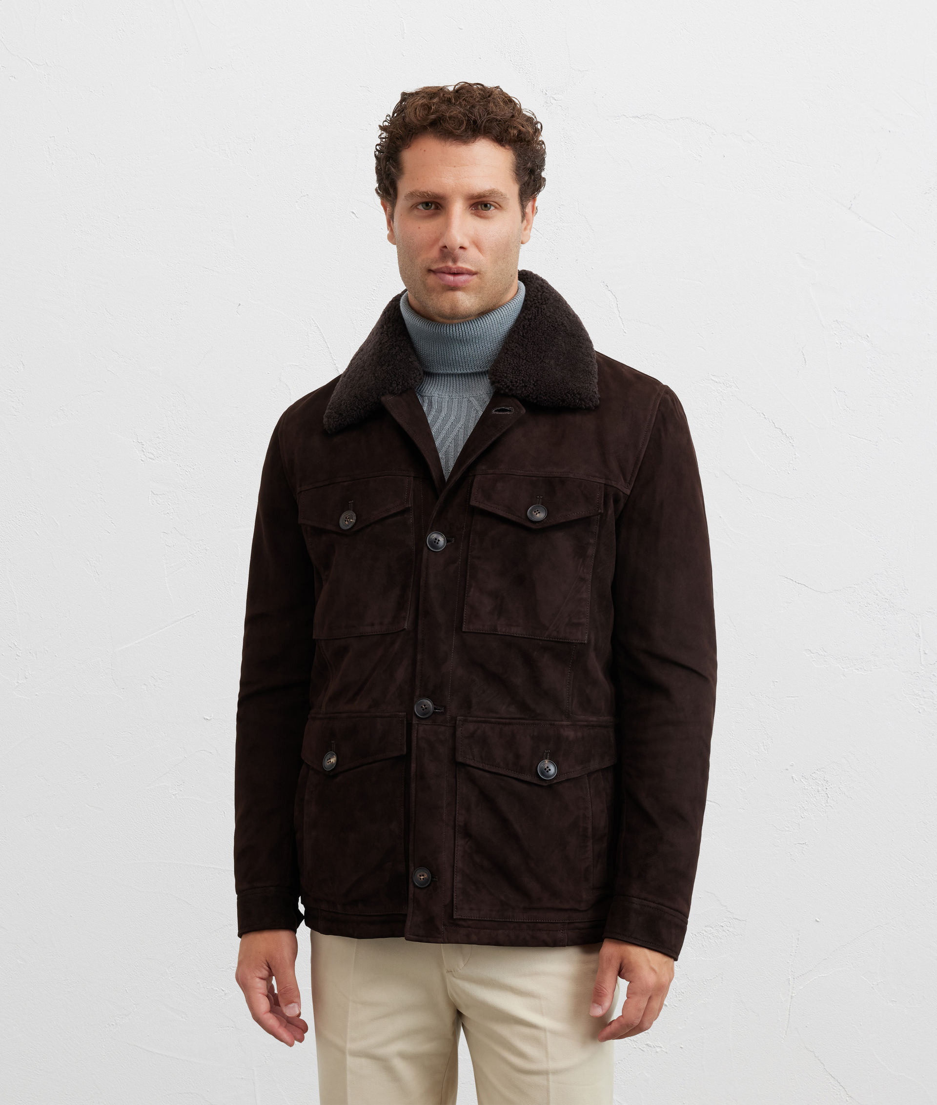 field jacket quattro tasche applicate a bottone in pelle di agnello marrone - Pal Zileri | Official Website