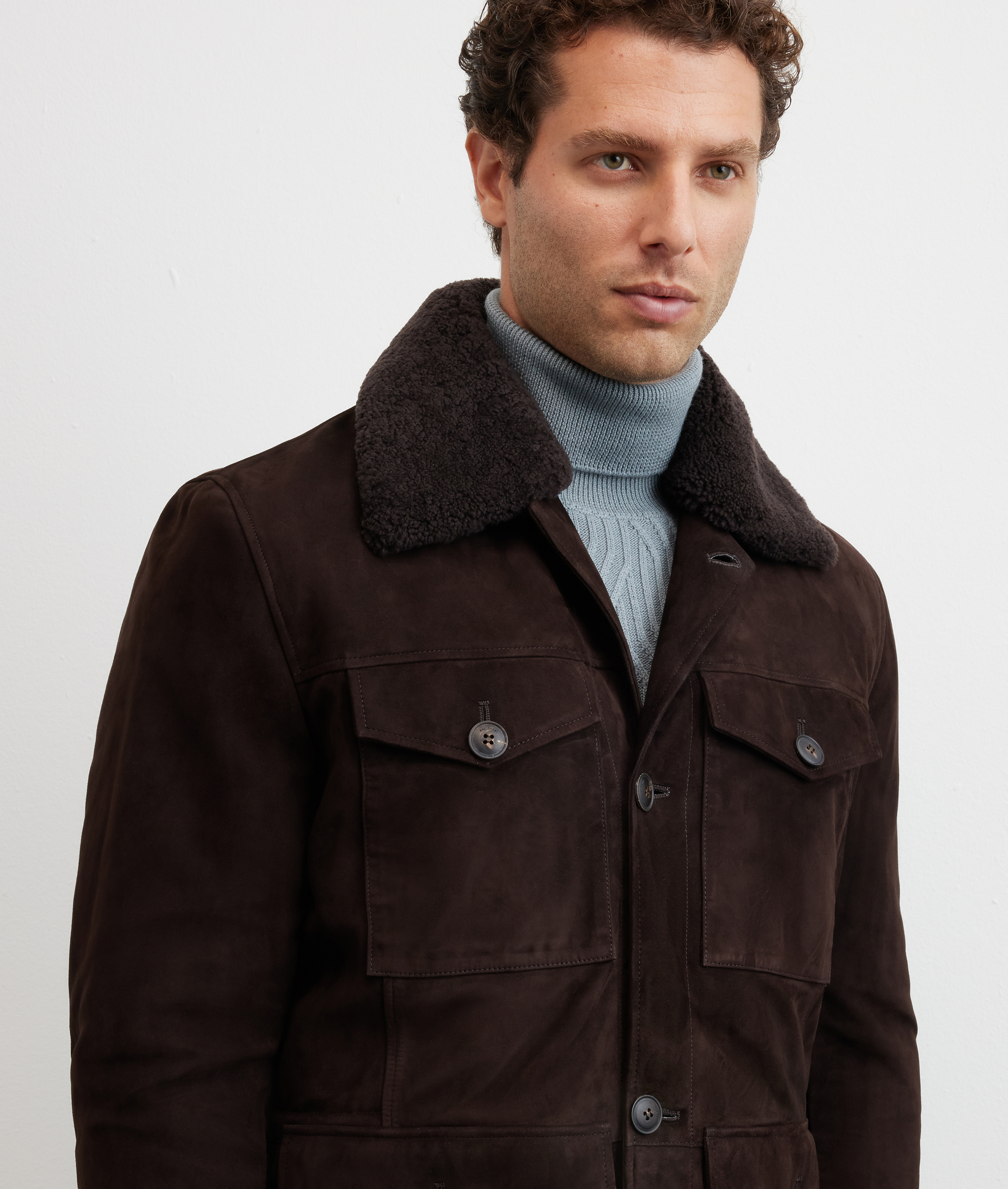 field jacket quattro tasche applicate a bottone in pelle di agnello marrone - Pal Zileri | Official Website