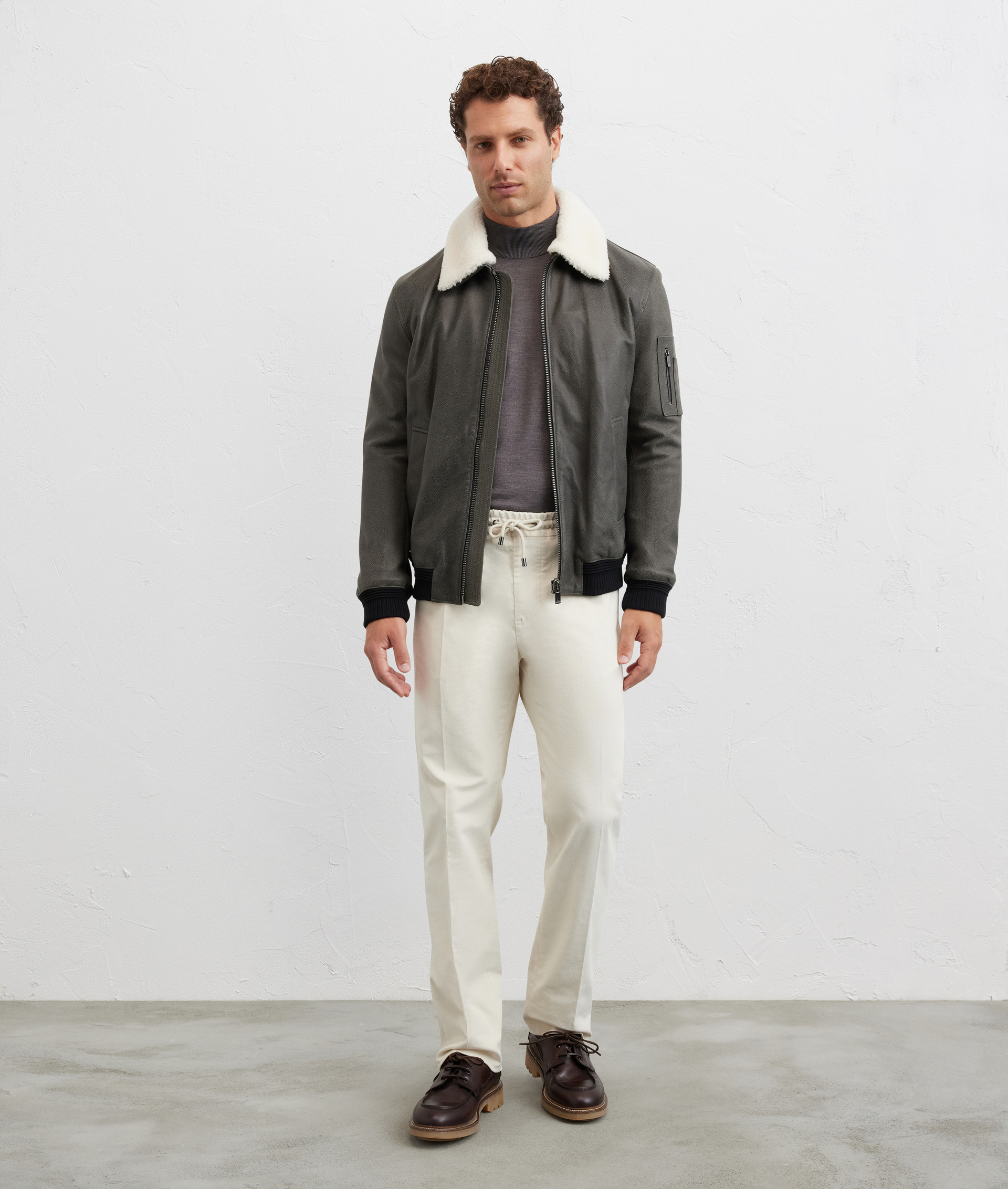 men aviator jacket in green lambskin leather - Outerwear - Pal Zileri | Official Website