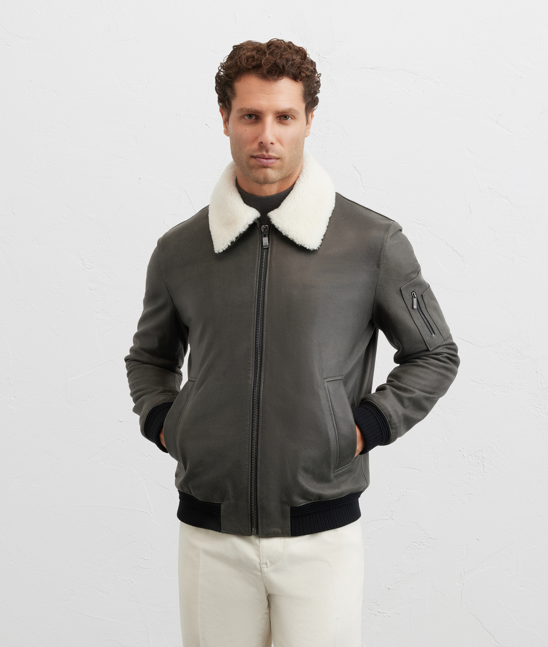 men aviator jacket in green lambskin leather - Pal Zileri | Official Website