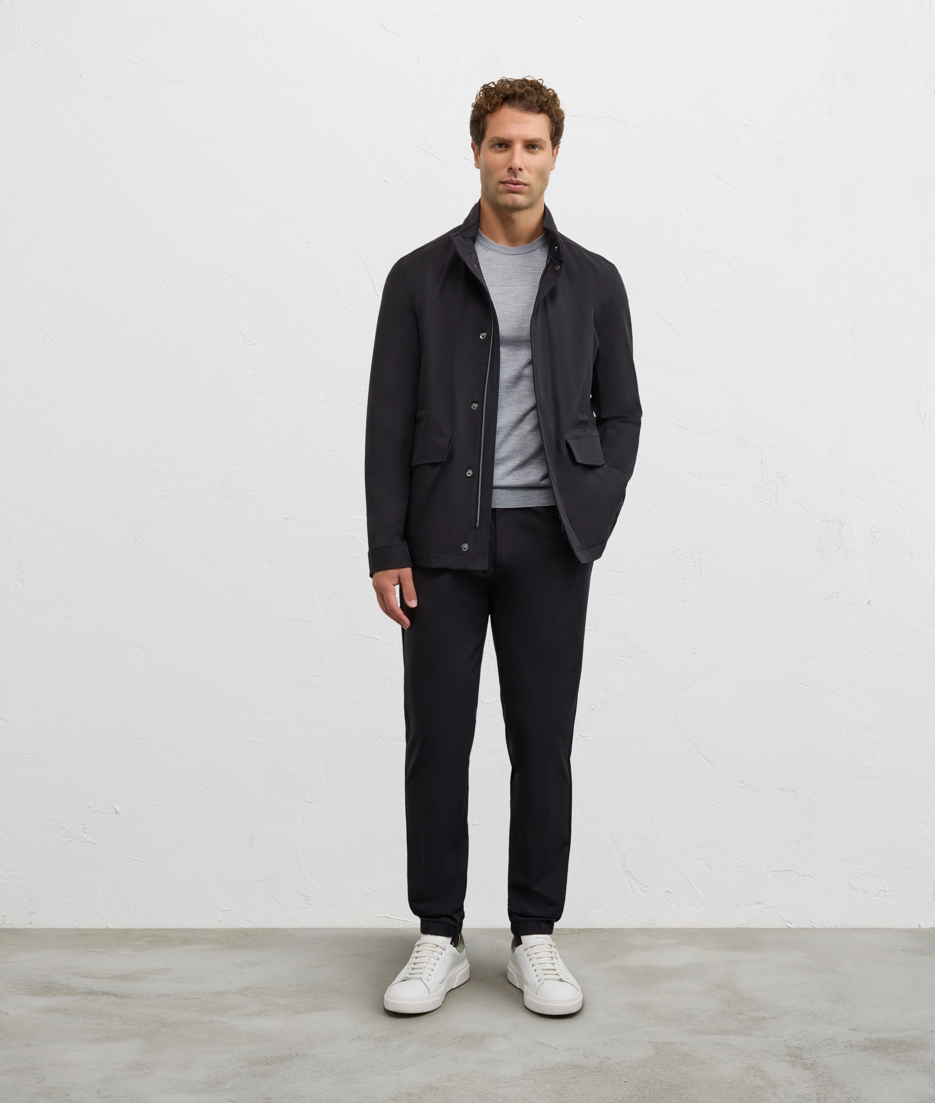 black field jacket lined in nylon and elastane regular fit - Outerwear - Pal Zileri | Official Website
