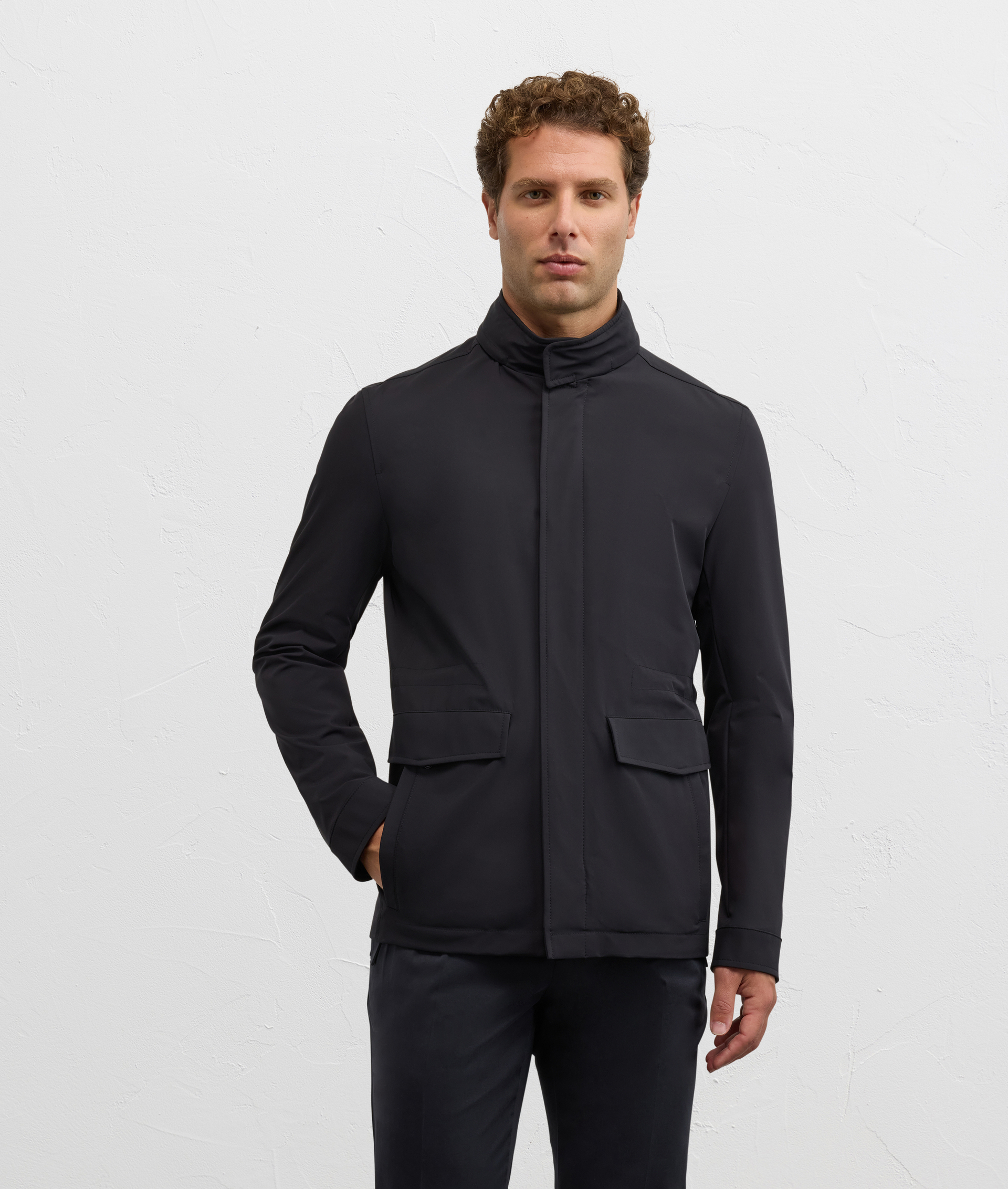 black field jacket lined in nylon and elastane regular fit - Pal Zileri | Official Website