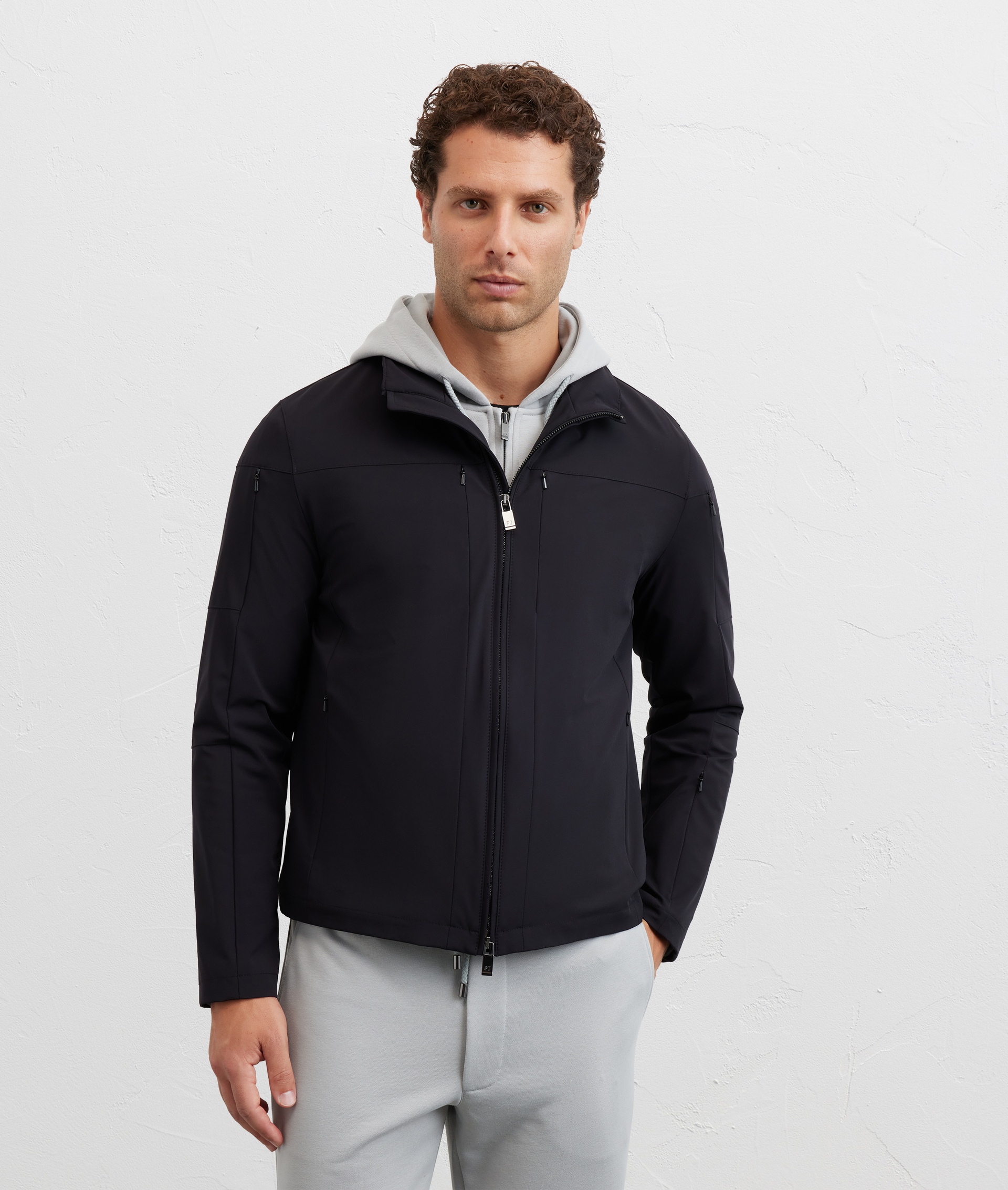 casual jacket with black stand up collar in polyamide and elastane - Pal Zileri | Official Website
