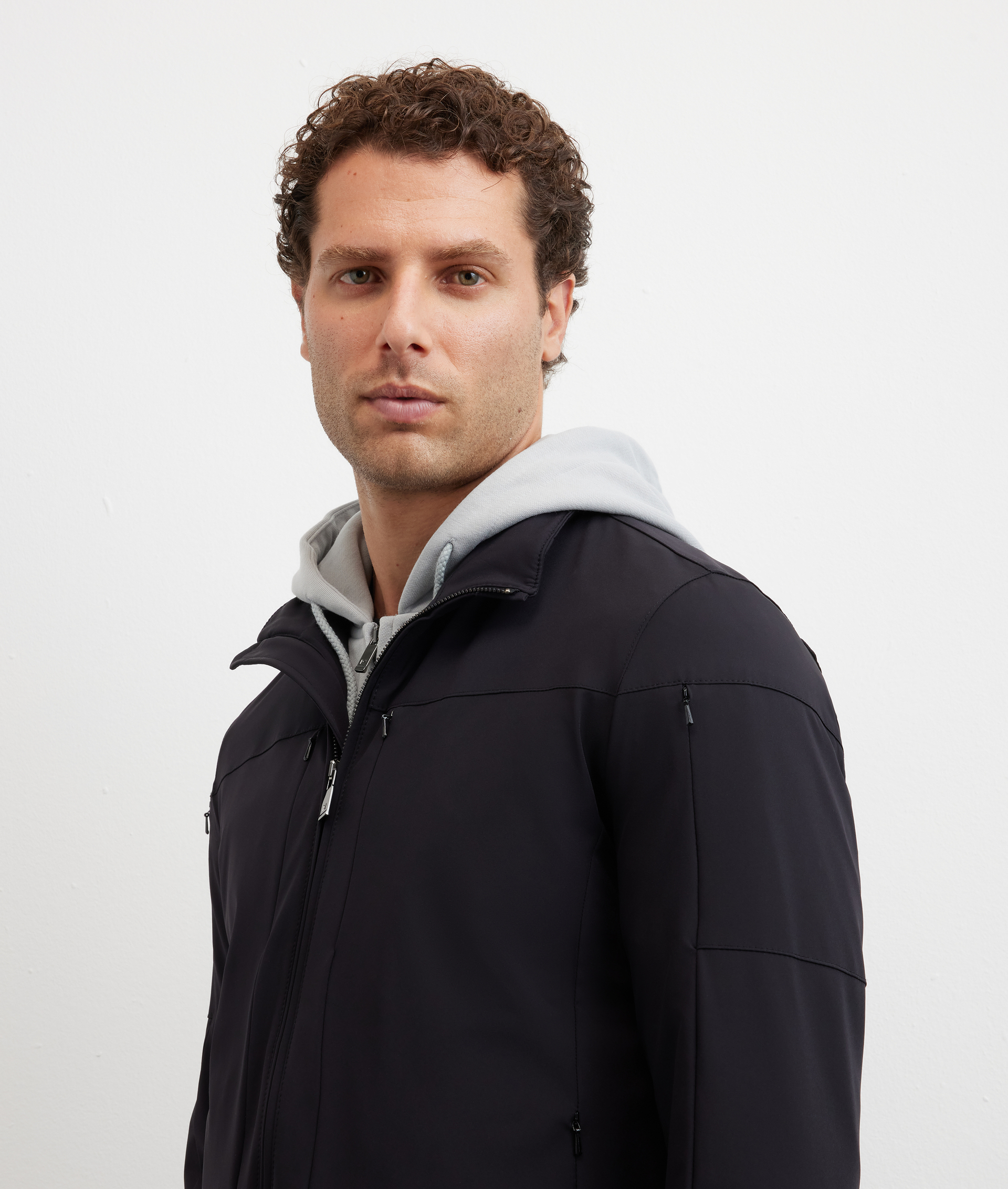 casual jacket with black stand up collar in polyamide and elastane - Pal Zileri | Official Website