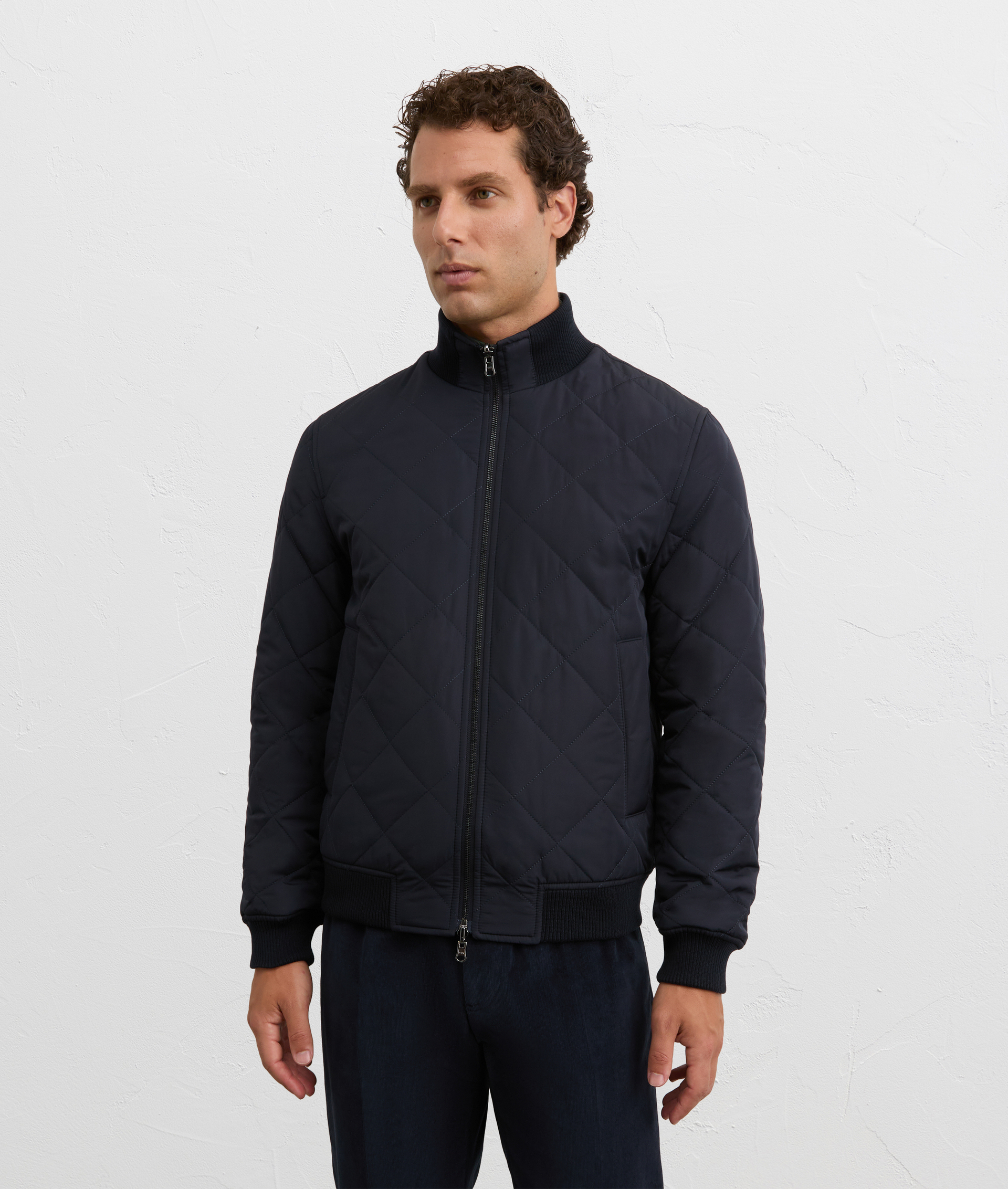 reversible navy blue bomber jacket with matte nylon and wool effect in polyester | Pal Zileri