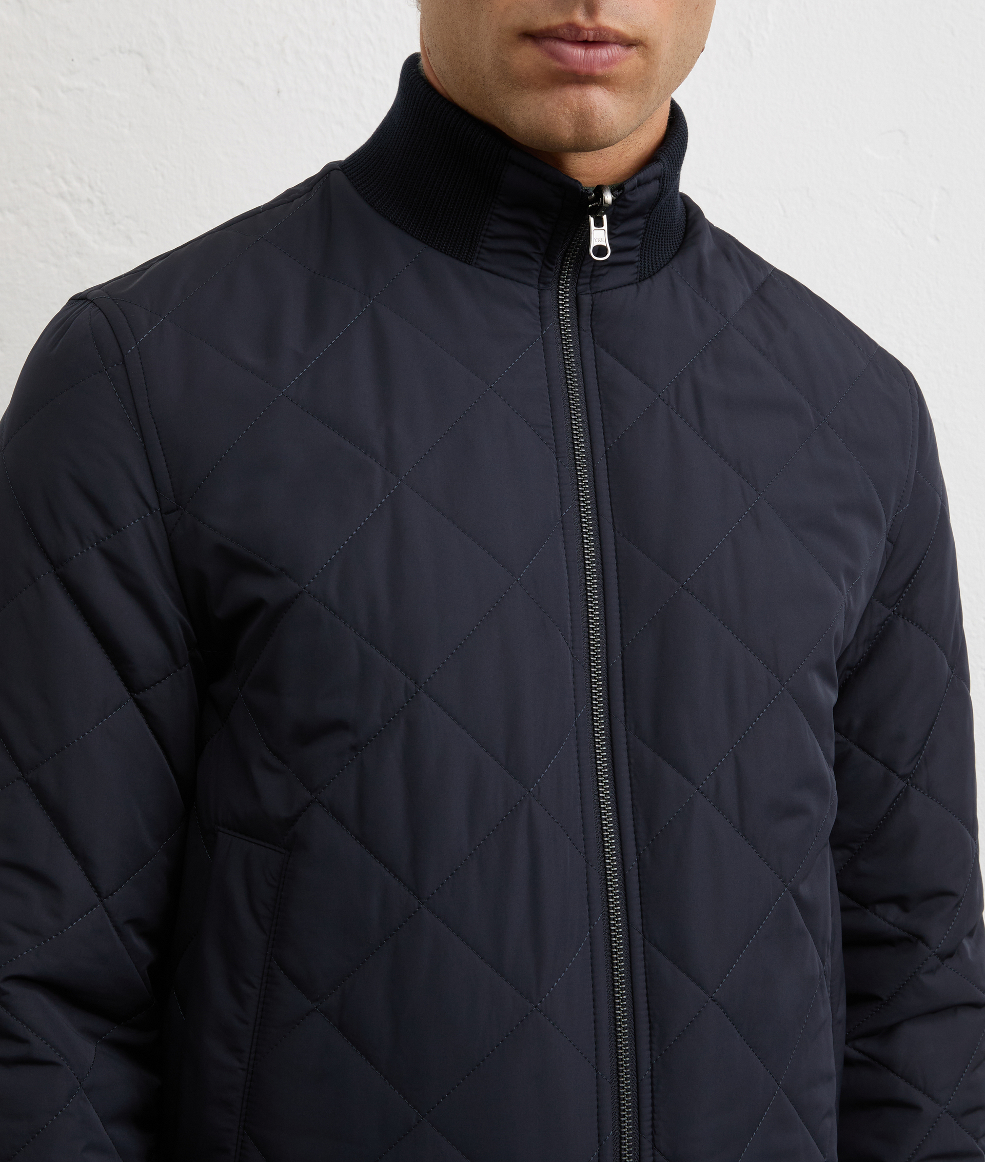 reversible navy blue bomber jacket with matte nylon and wool effect in polyester | Pal Zileri