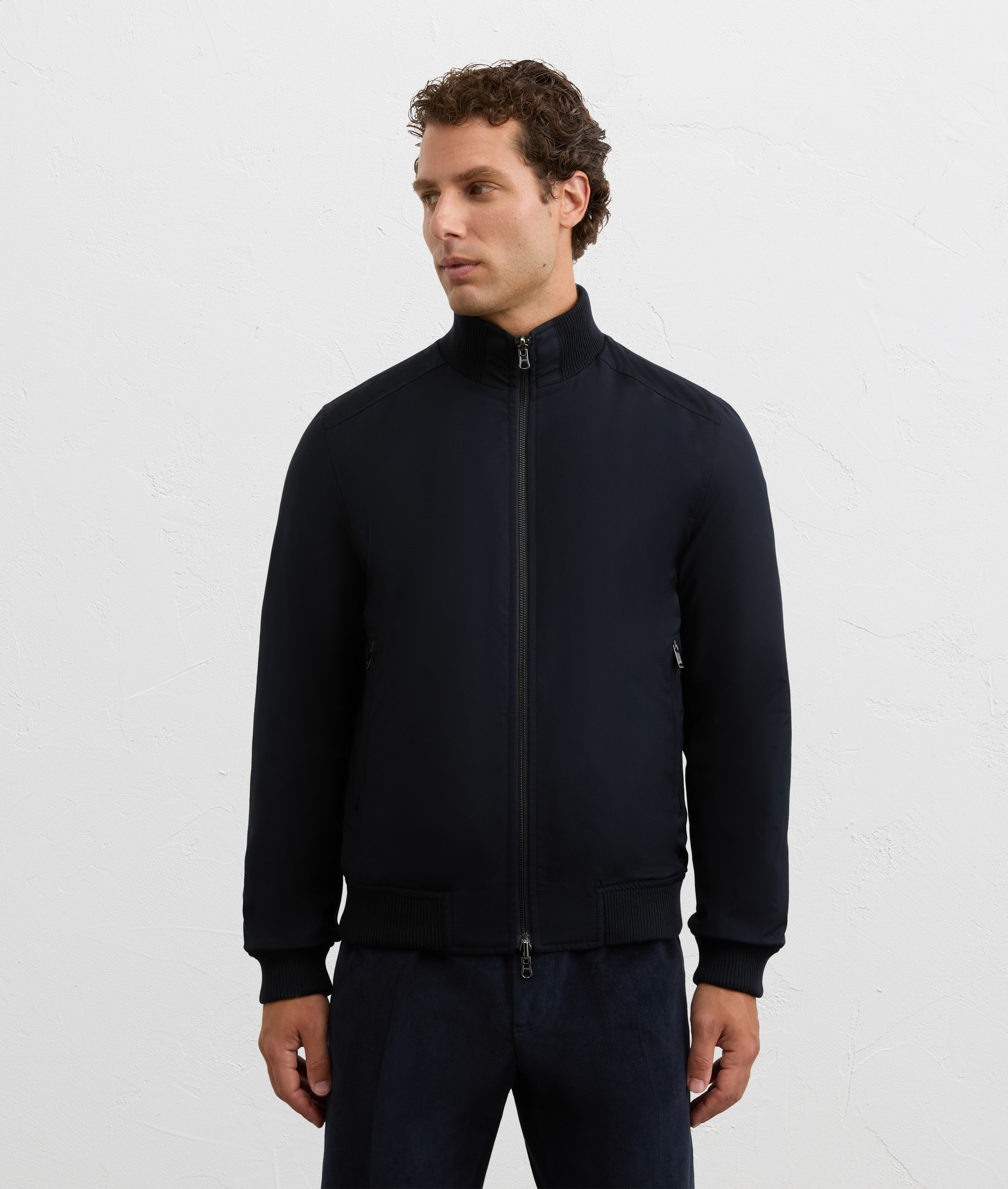 reversible navy blue bomber jacket with matte nylon and wool effect in polyester | Pal Zileri
