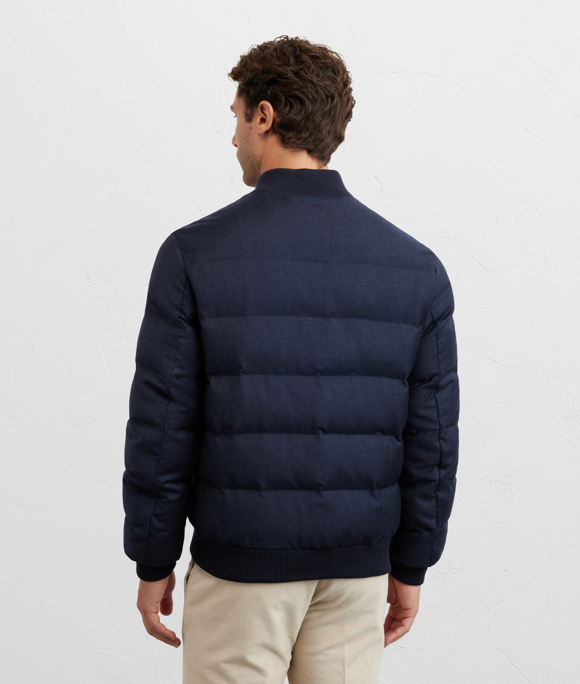 bomber in navy blue melange wool and flannel - Pal Zileri | Official Website