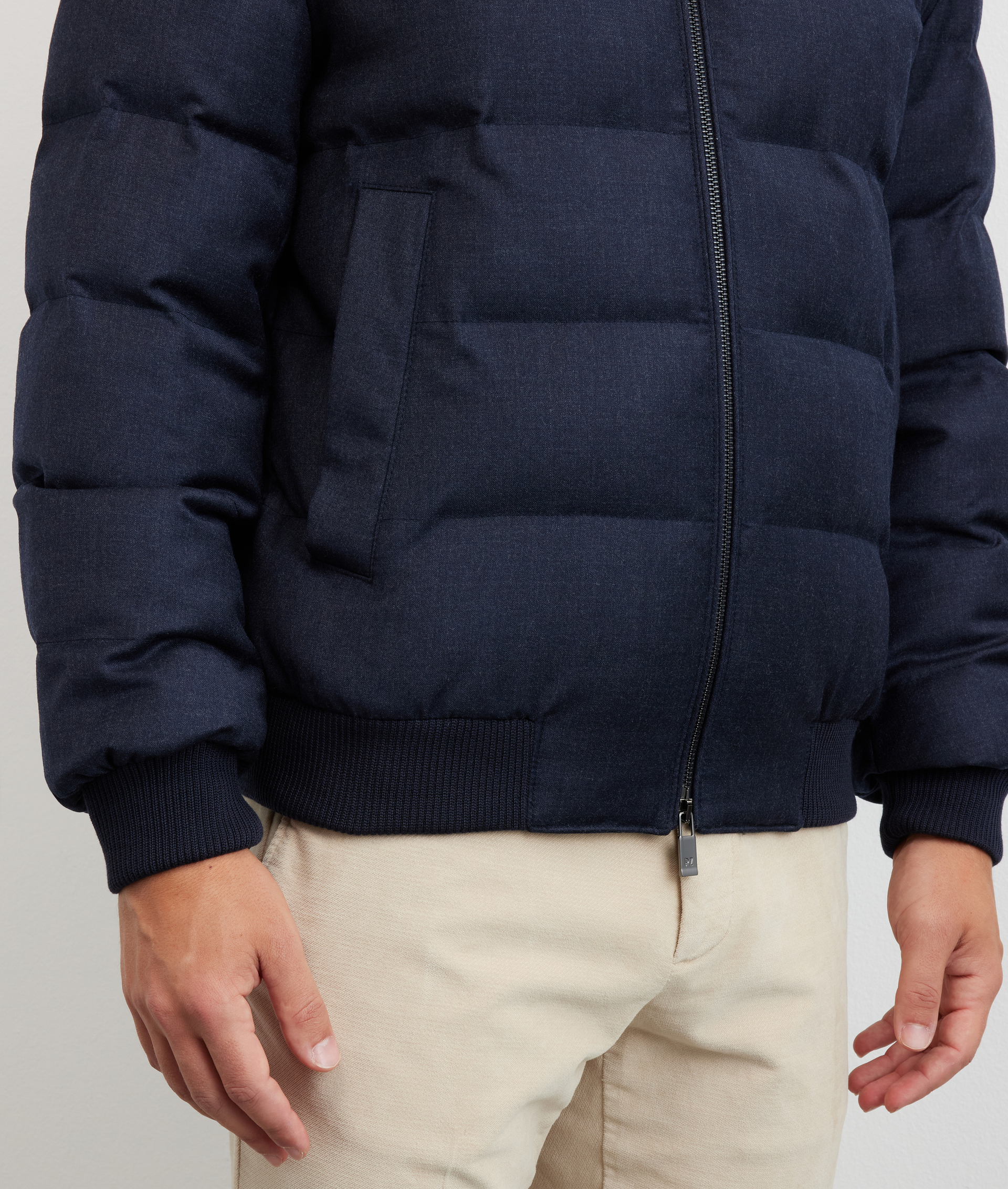 bomber in navy blue melange wool and flannel - Pal Zileri | Official Website