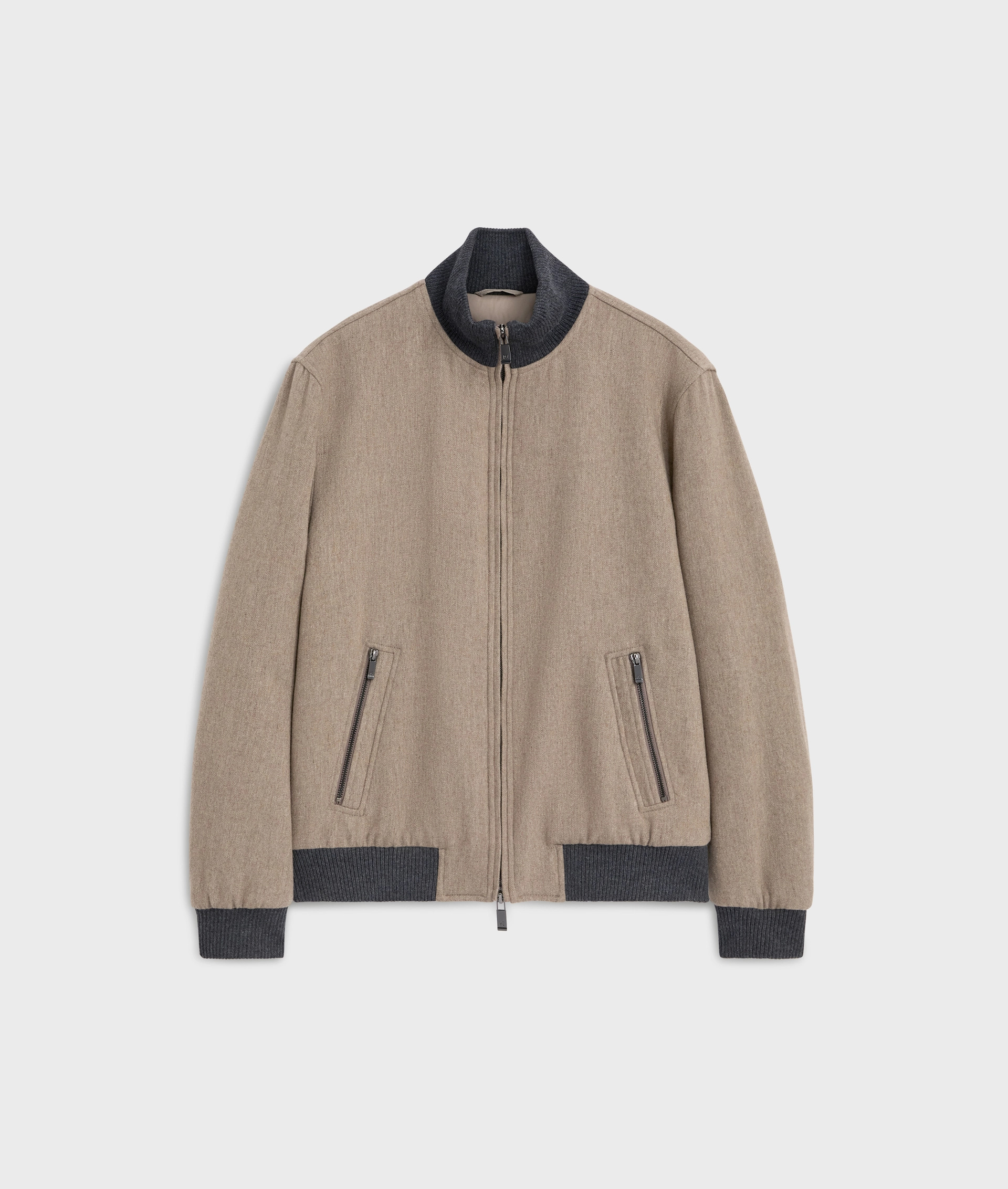 light brown bomber jacket with stand up collar and welt side pockets - Pal Zileri | Official Website