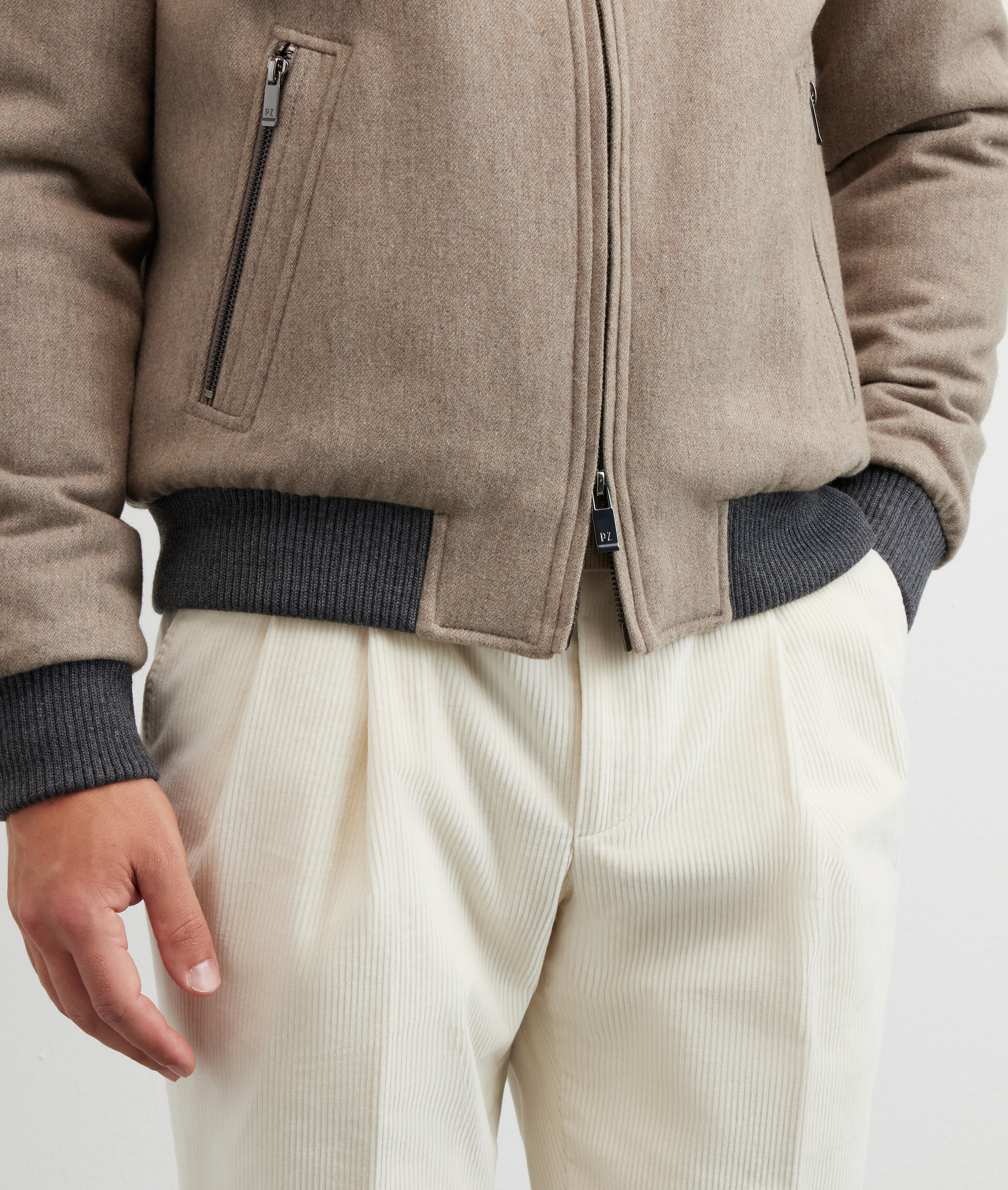 light brown bomber jacket with stand up collar and welt side pockets - Pal Zileri | Official Website
