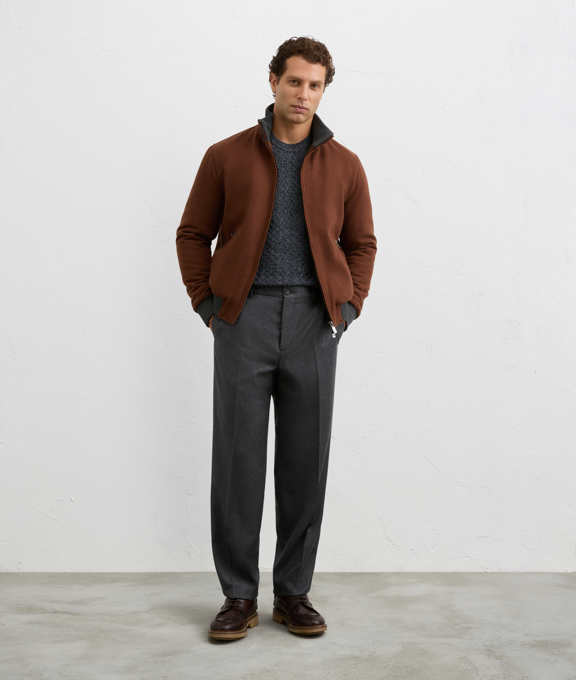 men brown bomber jacket regular fit in wool and polyester | Pal Zileri