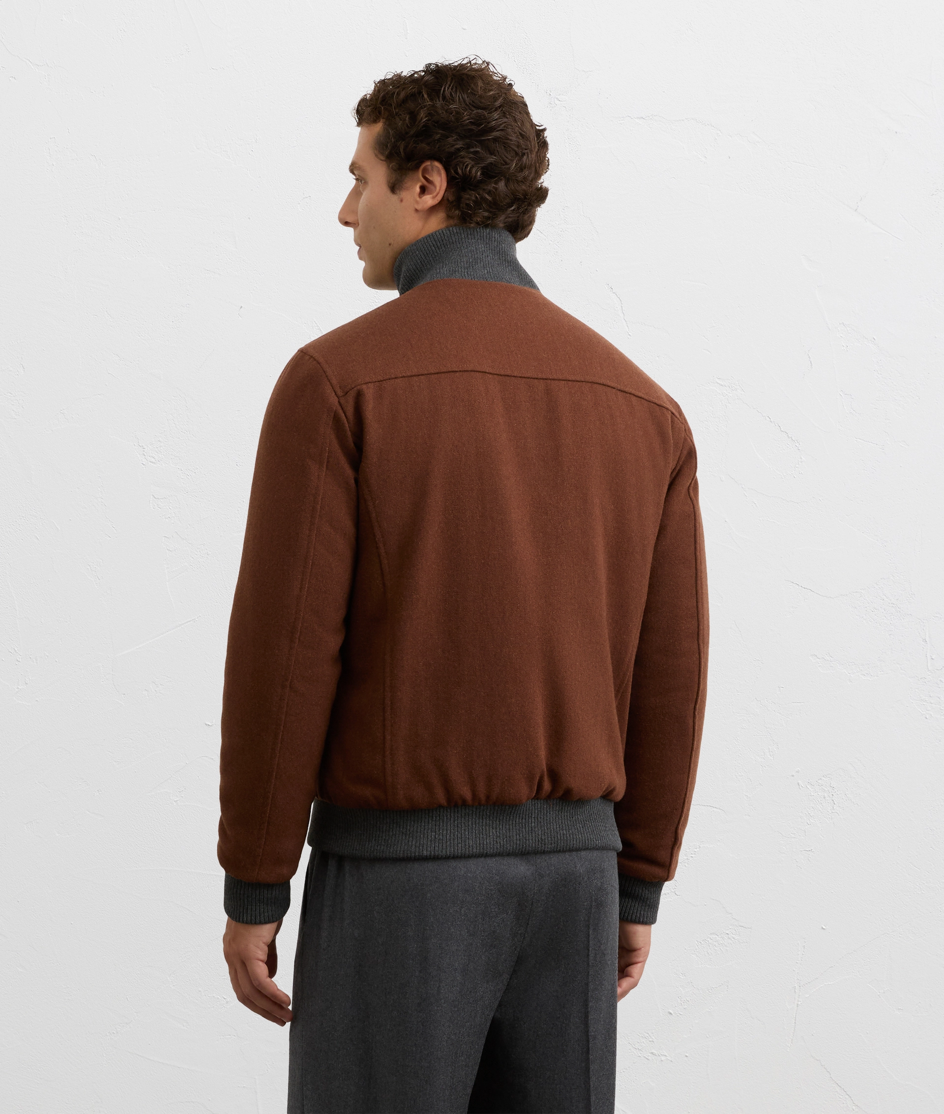 men brown bomber jacket regular fit in wool and polyester | Pal Zileri