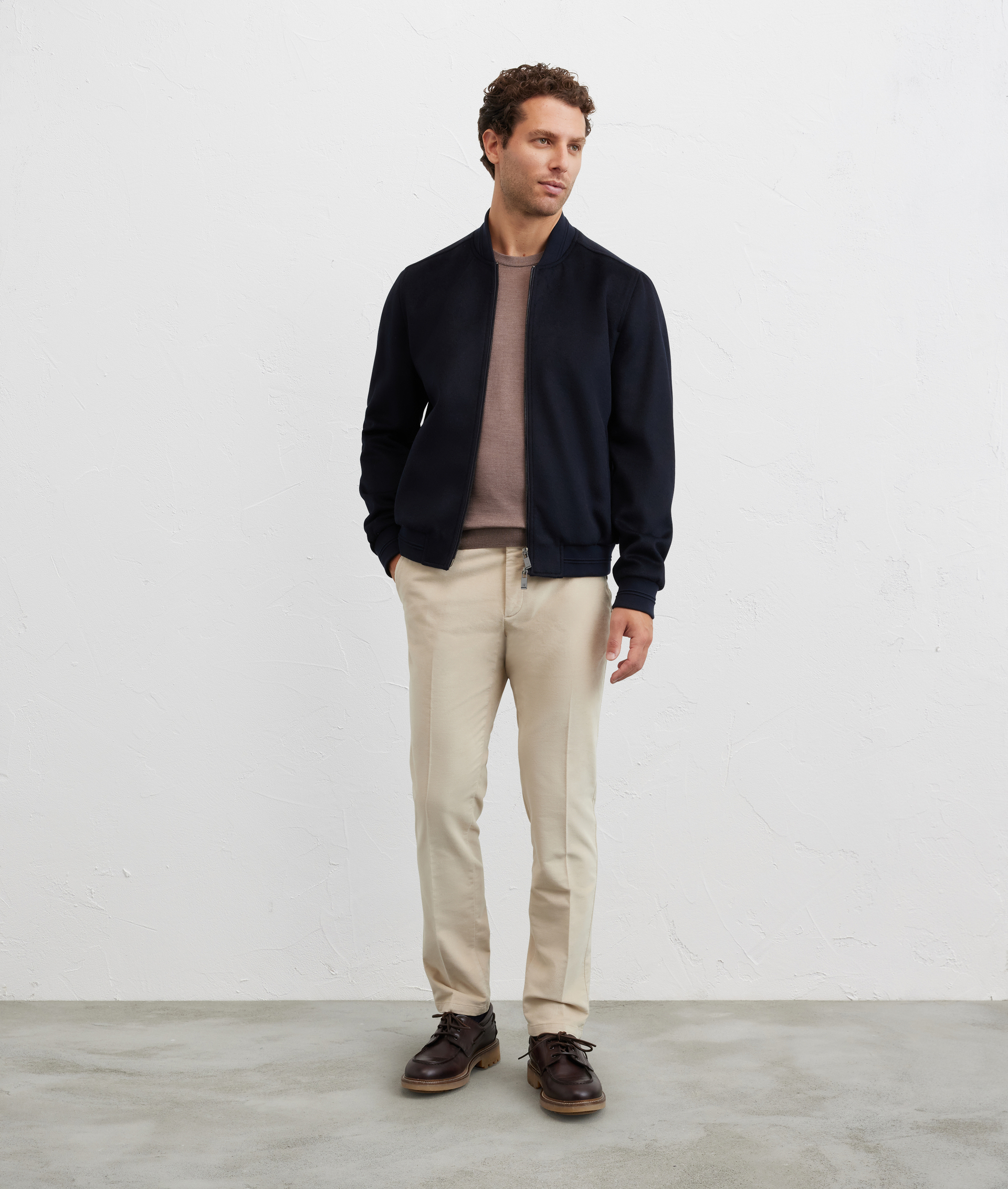 bomber with side pockets and central zip closure in navy blue wool and polyester - Outerwear - Pal Zileri | Official Website
