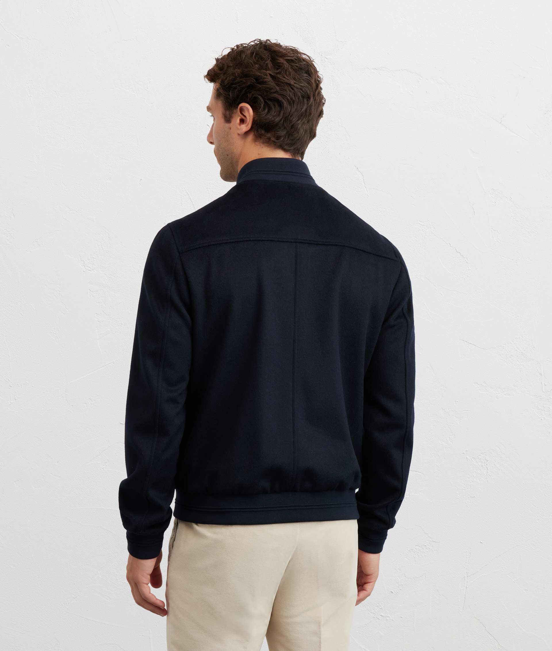 bomber with side pockets and central zip closure in navy blue wool and polyester - Pal Zileri | Official Website
