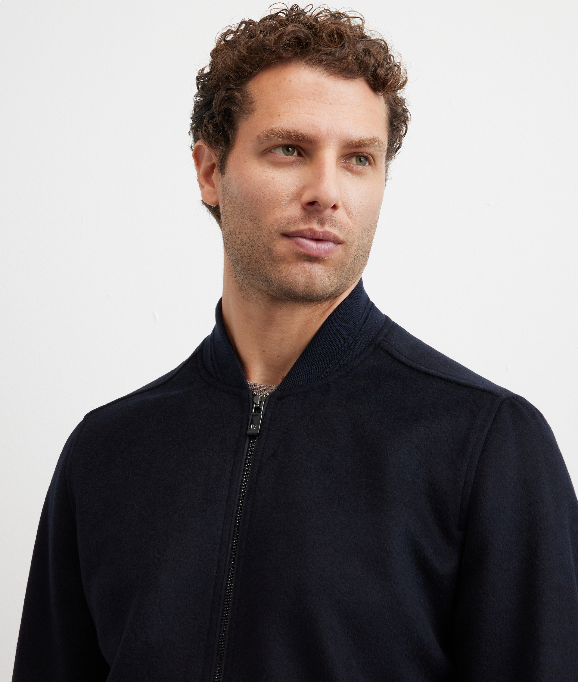 bomber with side pockets and central zip closure in navy blue wool and polyester - Pal Zileri | Official Website