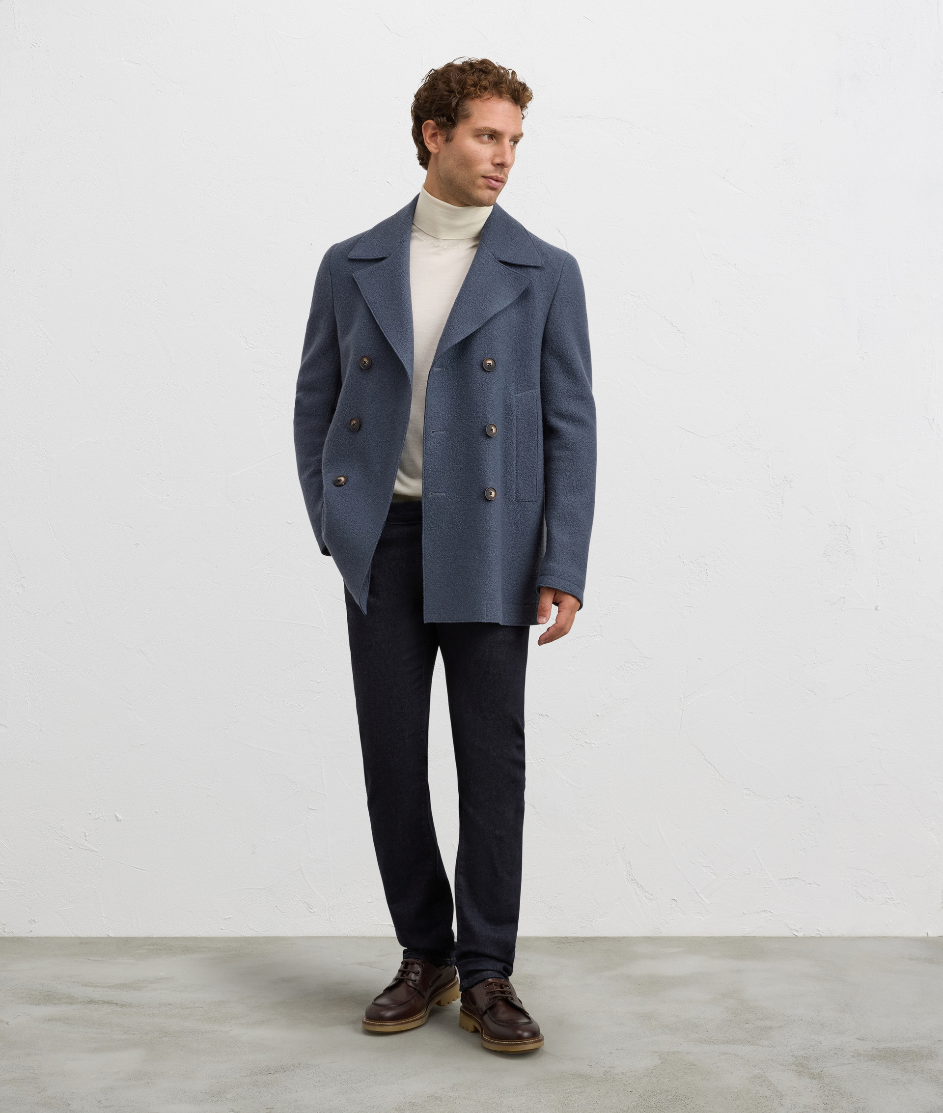pea coat double breasted fully lined in pure wool blue - Outerwear - Pal Zileri | Official Website