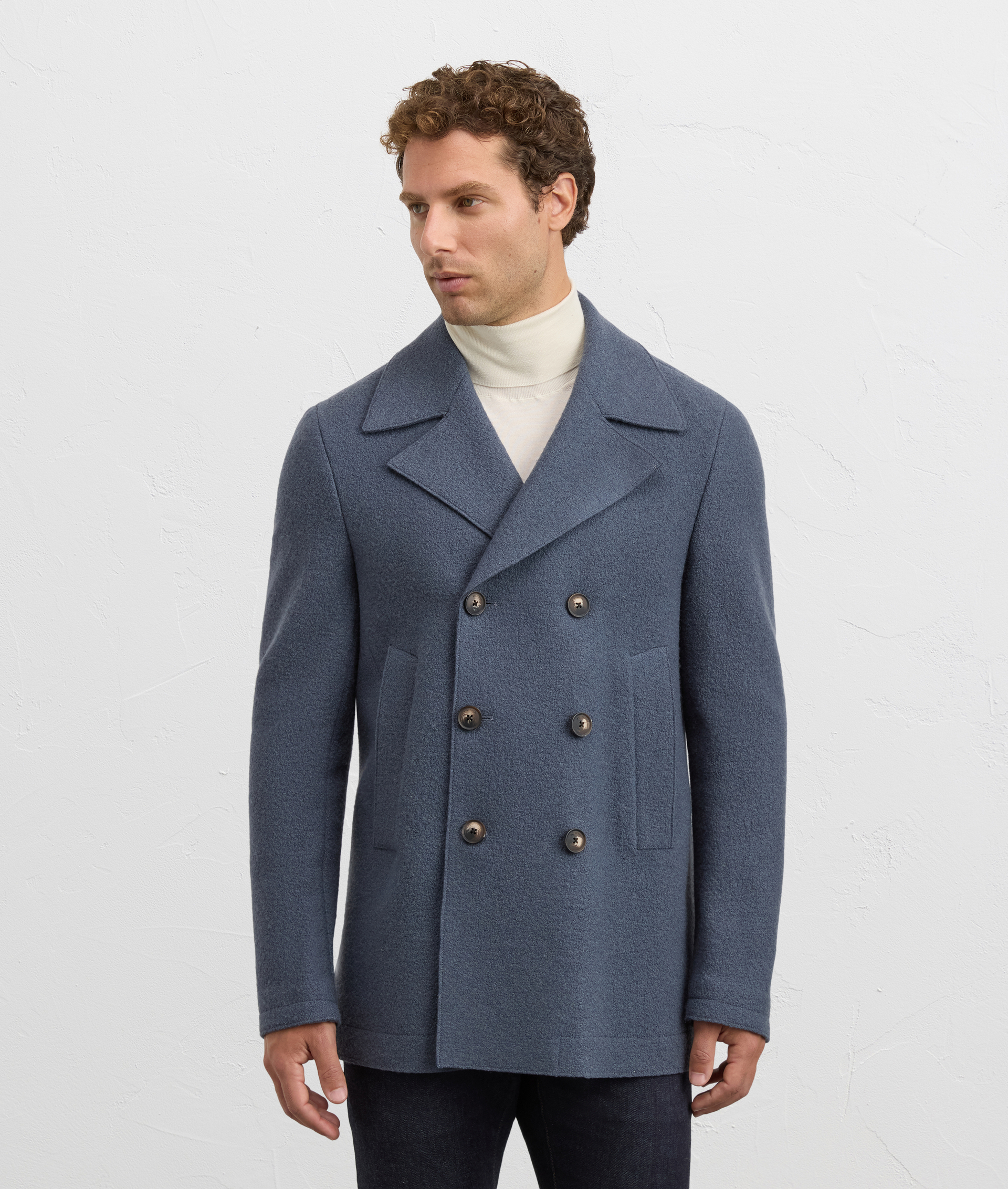 pea coat double breasted fully lined in pure wool blue | Pal Zileri