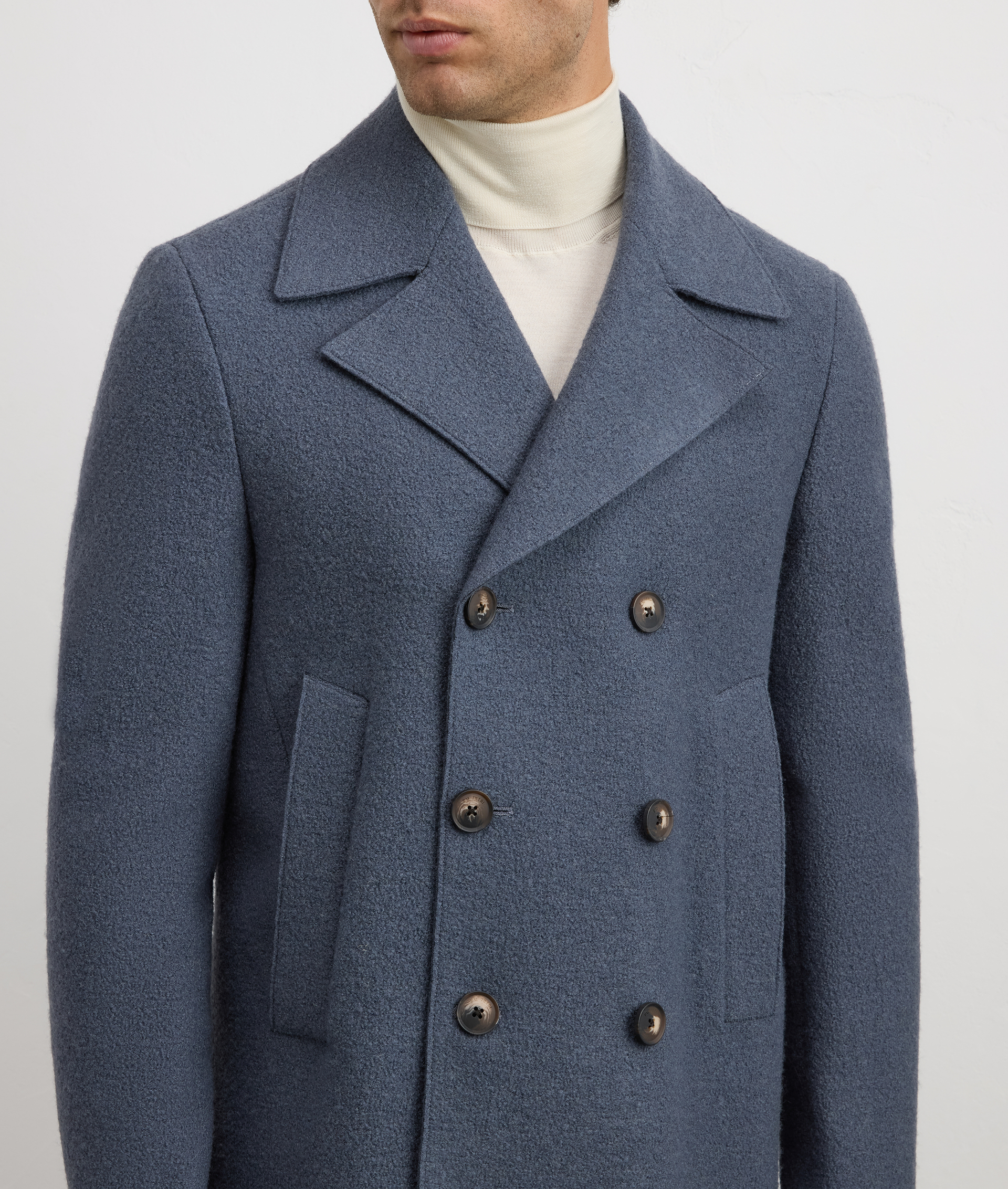 pea coat double breasted fully lined in pure wool blue | Pal Zileri