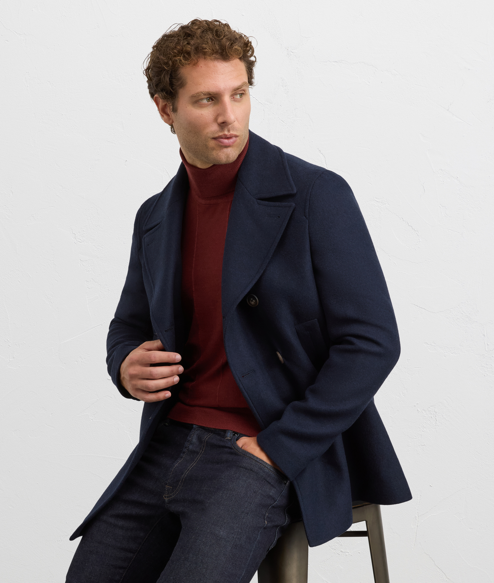 navy blue double breasted pea coat fully lined with flap pockets - Outerwear - Pal Zileri | Official Website