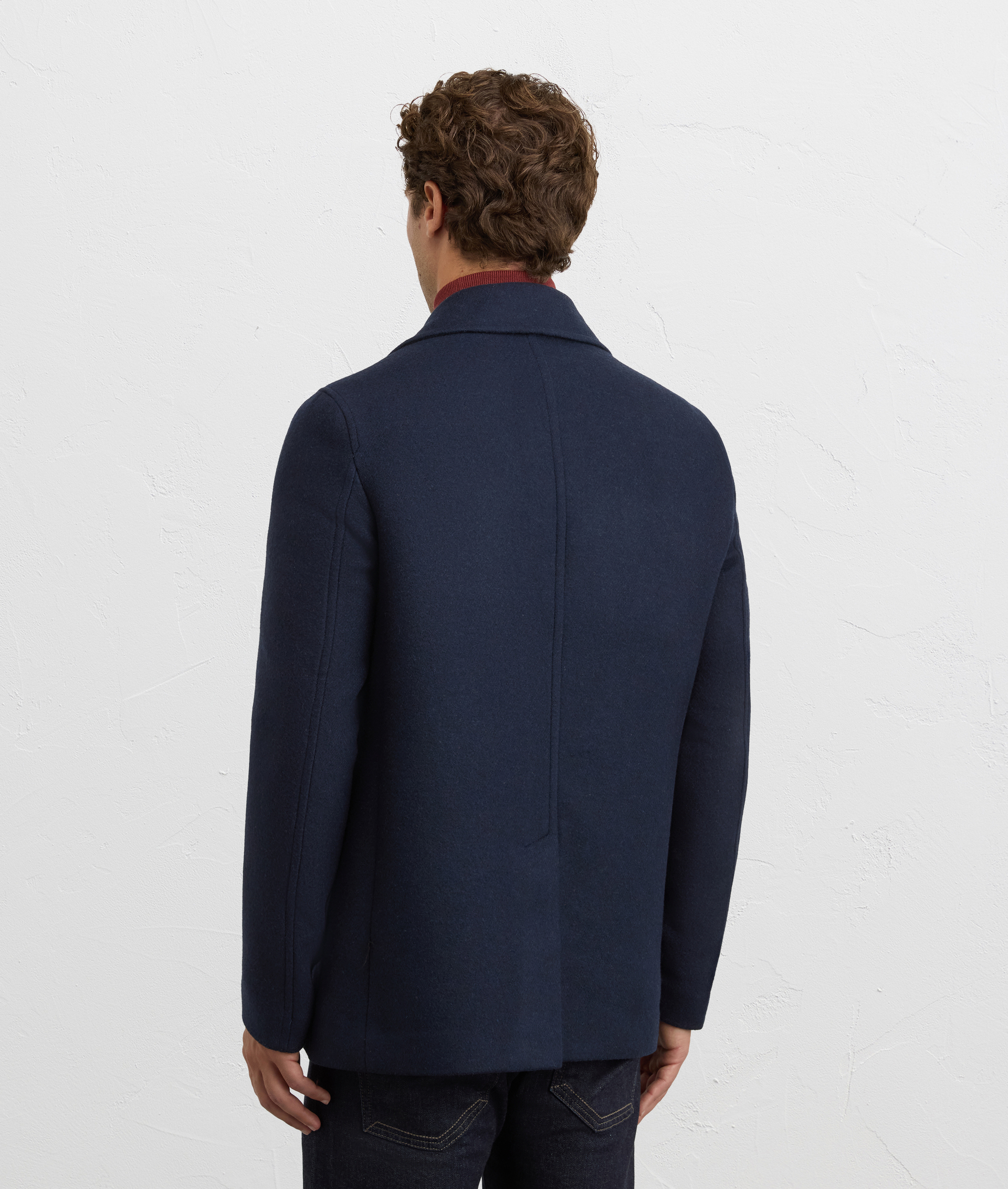 navy blue double breasted pea coat fully lined with flap pockets | Pal Zileri