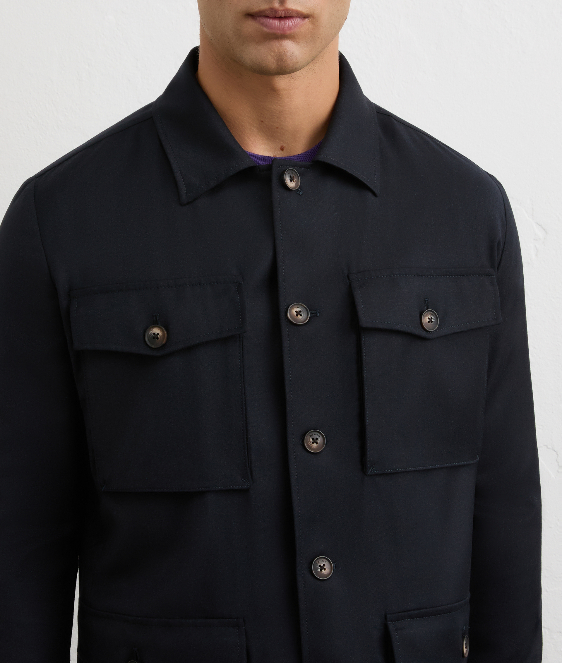 field jacket four applied pockets with button in navy blue virgin wool and cashmere | Pal Zileri