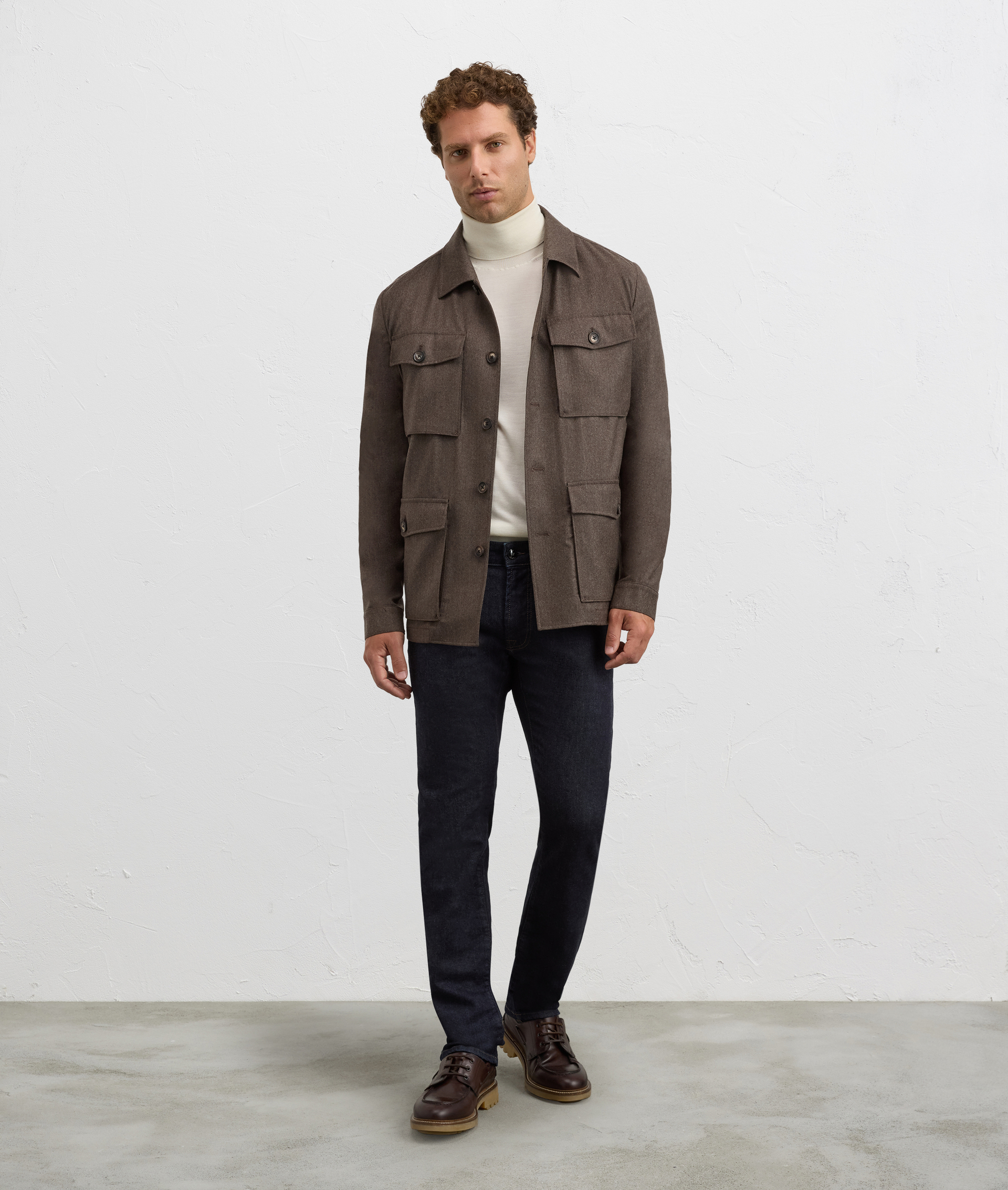 field jacket four applied pockets with button in brown virgin wool and cashmere - Suits and Blazers - Pal Zileri | Official Website