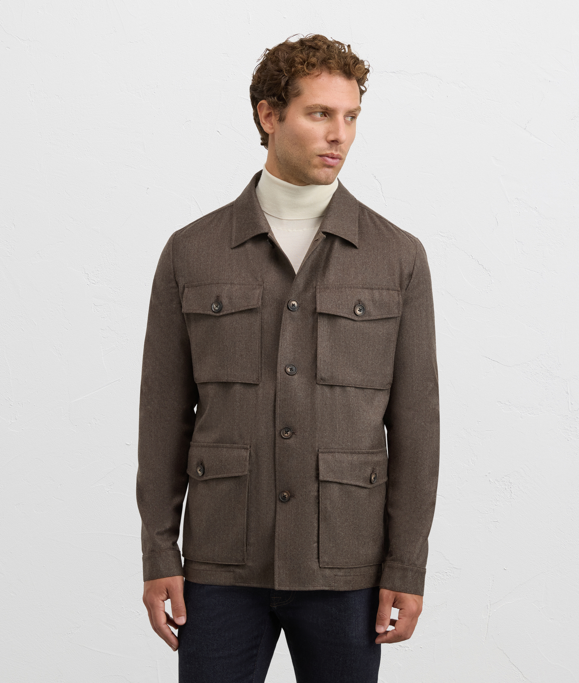 field jacket four applied pockets with button in brown virgin wool and cashmere | Pal Zileri