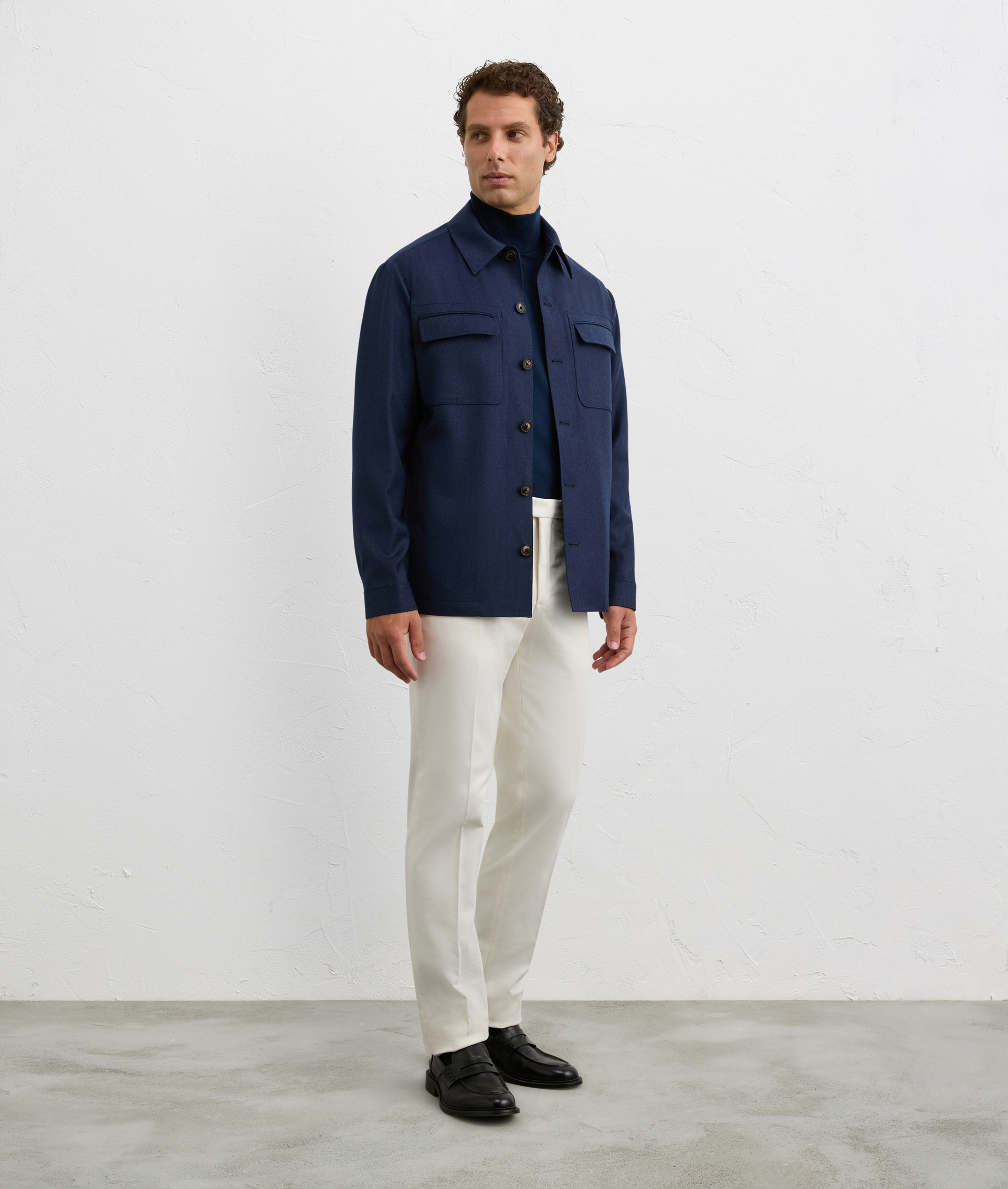 blue overshirt in virgin wool and cashmere with patch pockets | Pal Zileri