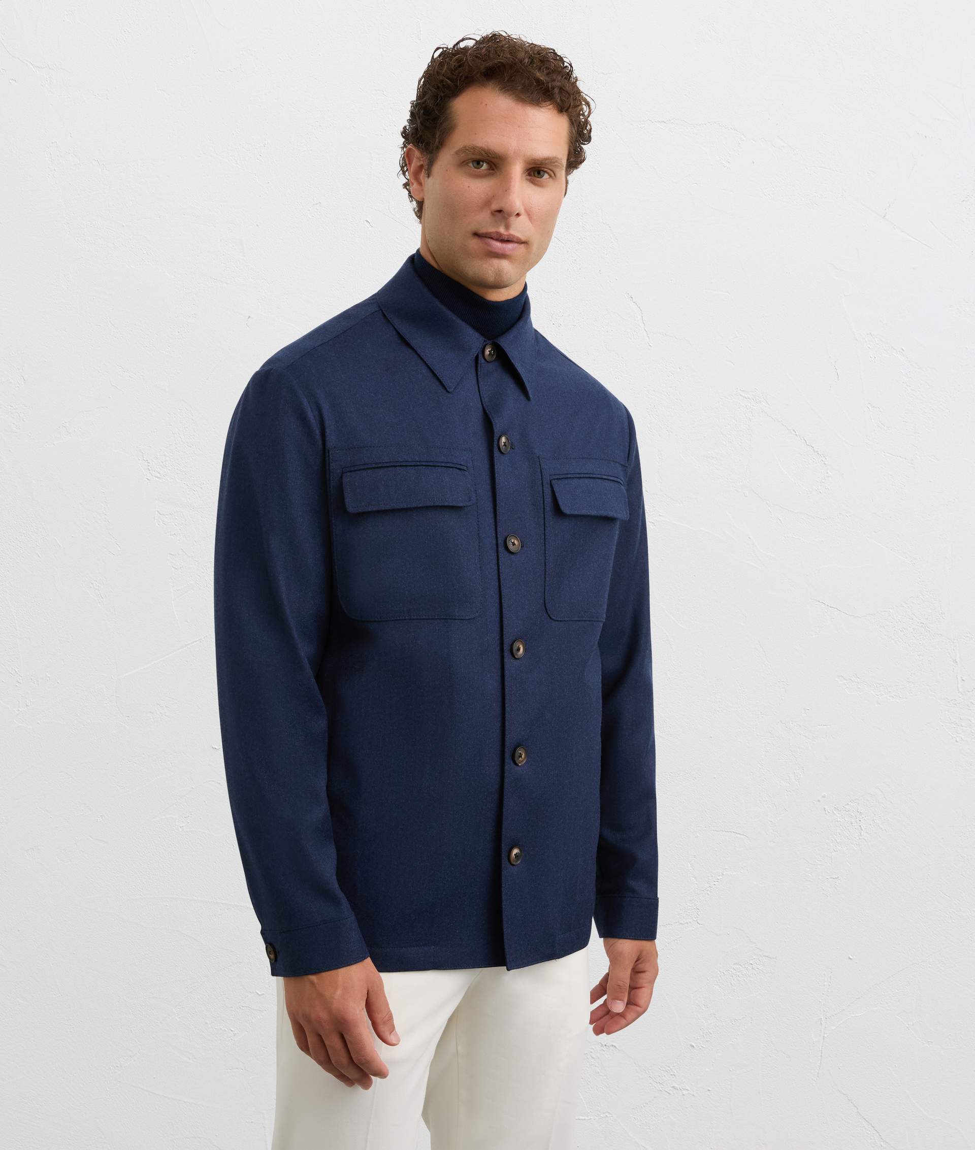 blue overshirt in virgin wool and cashmere with patch pockets | Pal Zileri