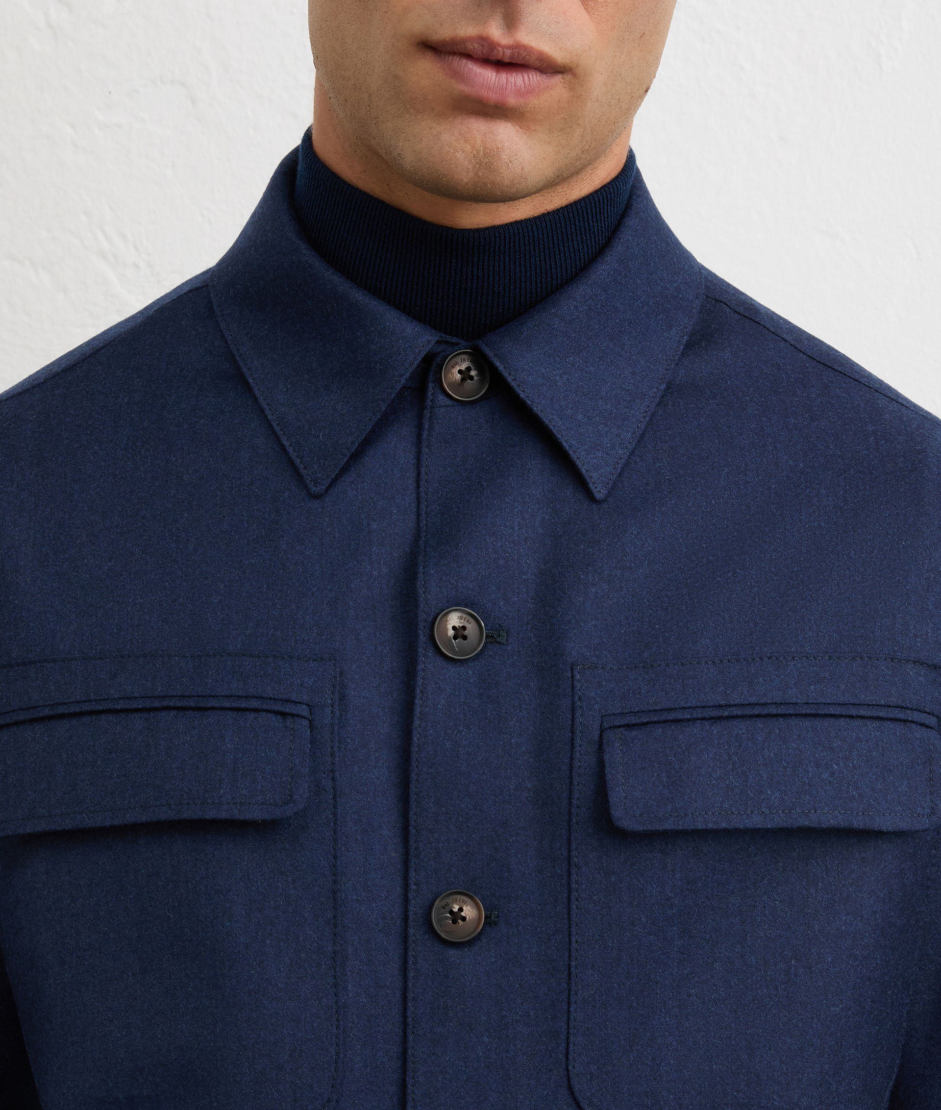 blue overshirt in virgin wool and cashmere with patch pockets | Pal Zileri