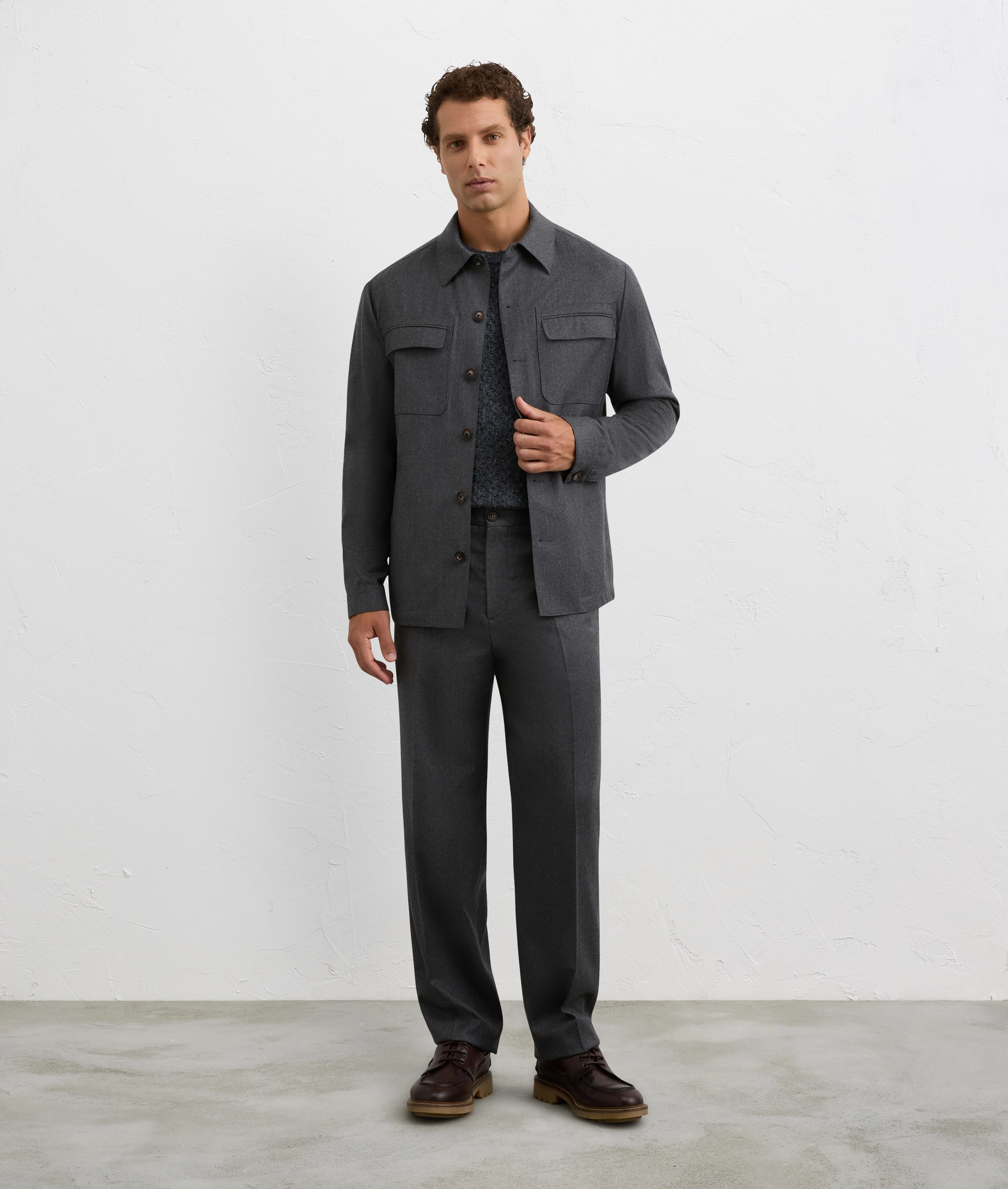 jacket-shirt two pockets with central closure in grey virgin wool and cashmere | Pal Zileri