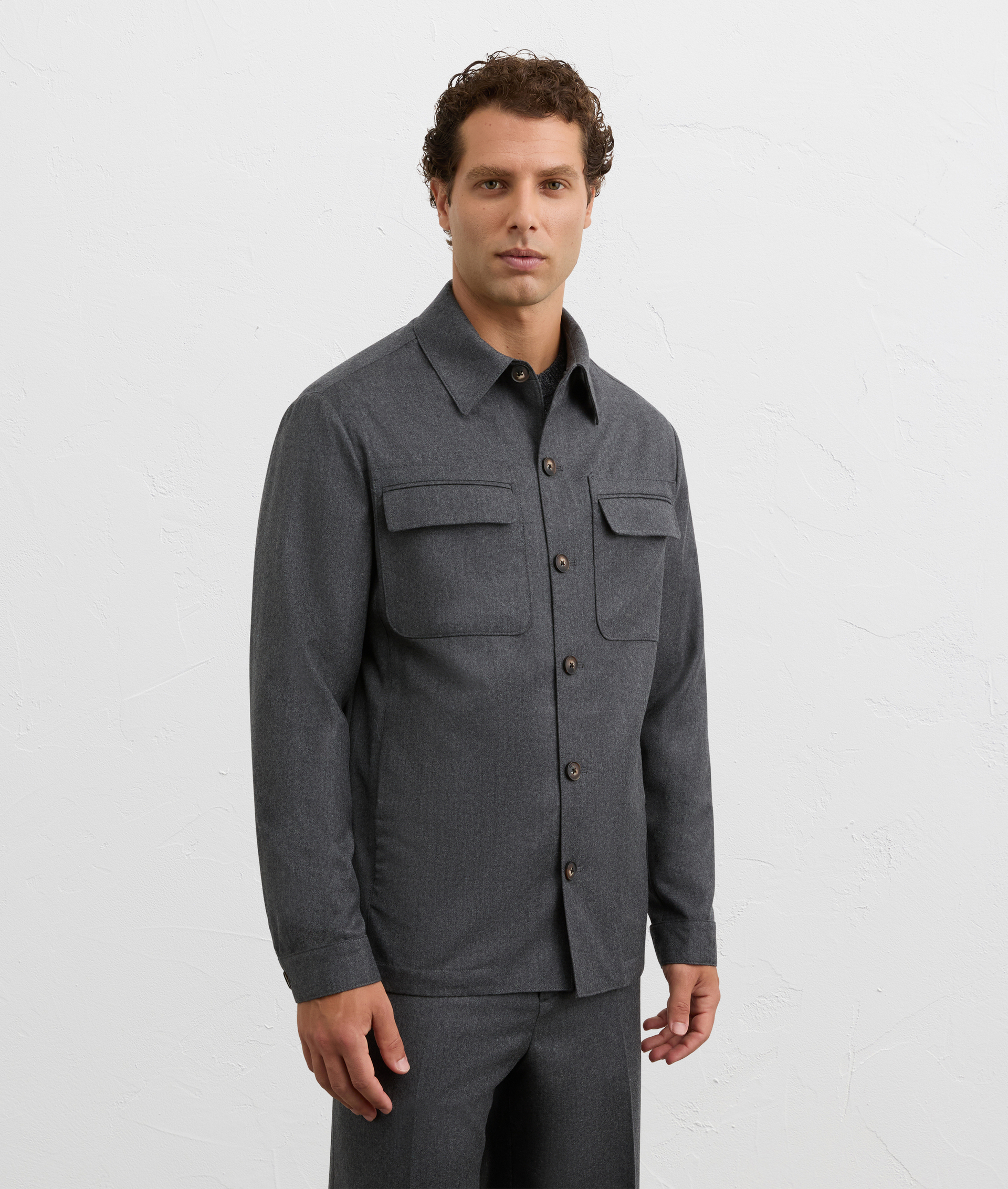 jacket-shirt two pockets with central closure in grey virgin wool and cashmere | Pal Zileri