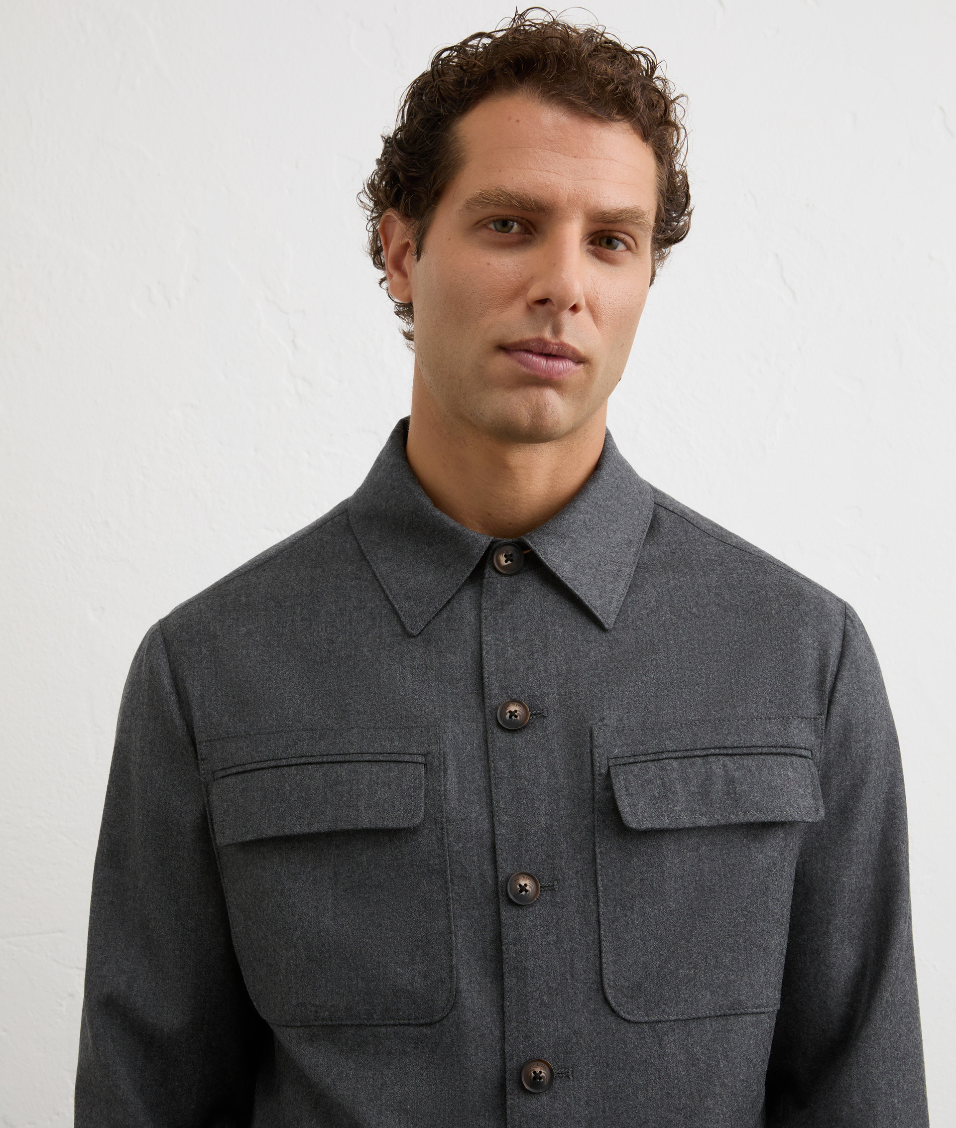 jacket-shirt two pockets with central closure in grey virgin wool and cashmere | Pal Zileri