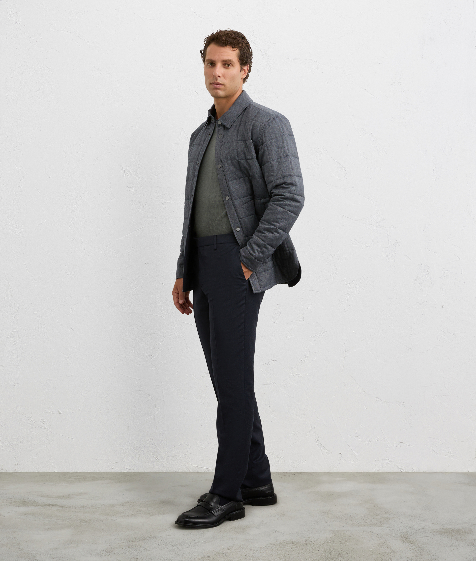 reversible blue overshirt with wool and matte nylon effect in polyester and viscose | Pal Zileri