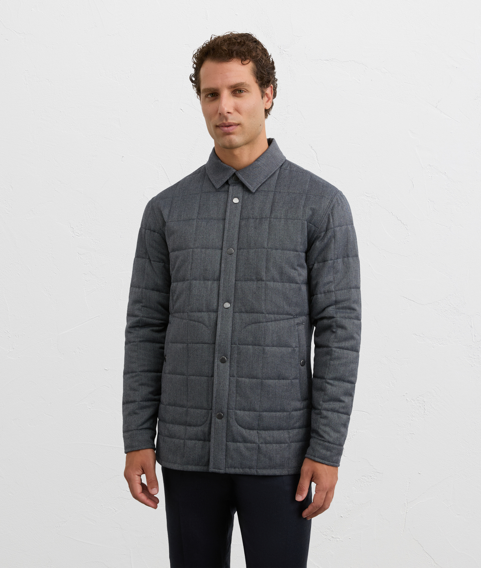 reversible blue overshirt with wool and matte nylon effect in polyester and viscose | Pal Zileri