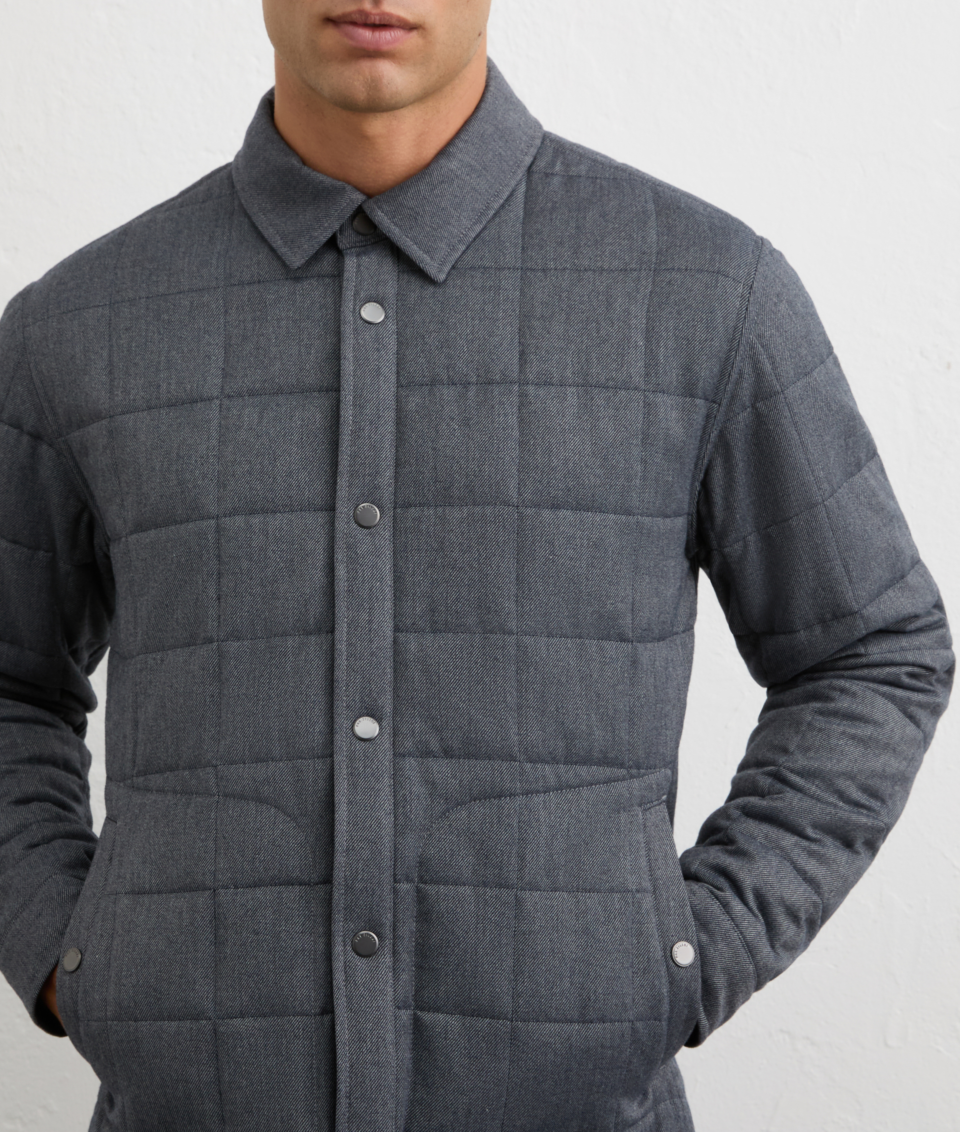 reversible blue overshirt with wool and matte nylon effect in polyester and viscose | Pal Zileri