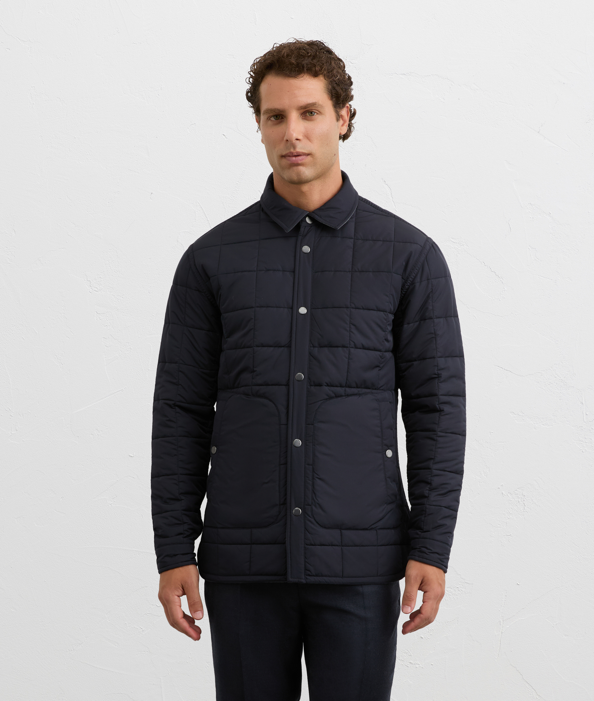 reversible blue overshirt with wool and matte nylon effect in polyester and viscose | Pal Zileri