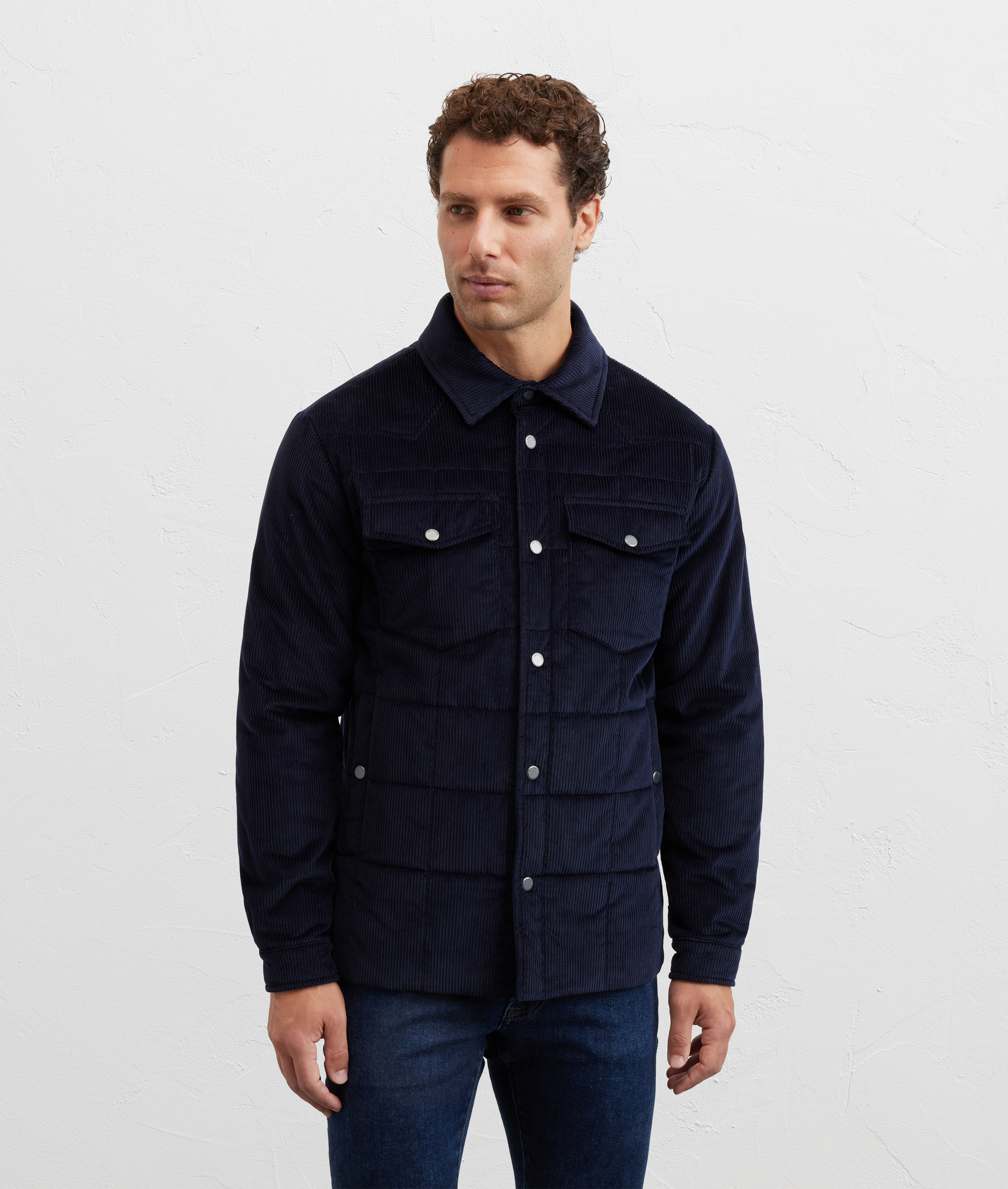 jacket-shirt with light padding in navy blue cotton - Pal Zileri | Official Website