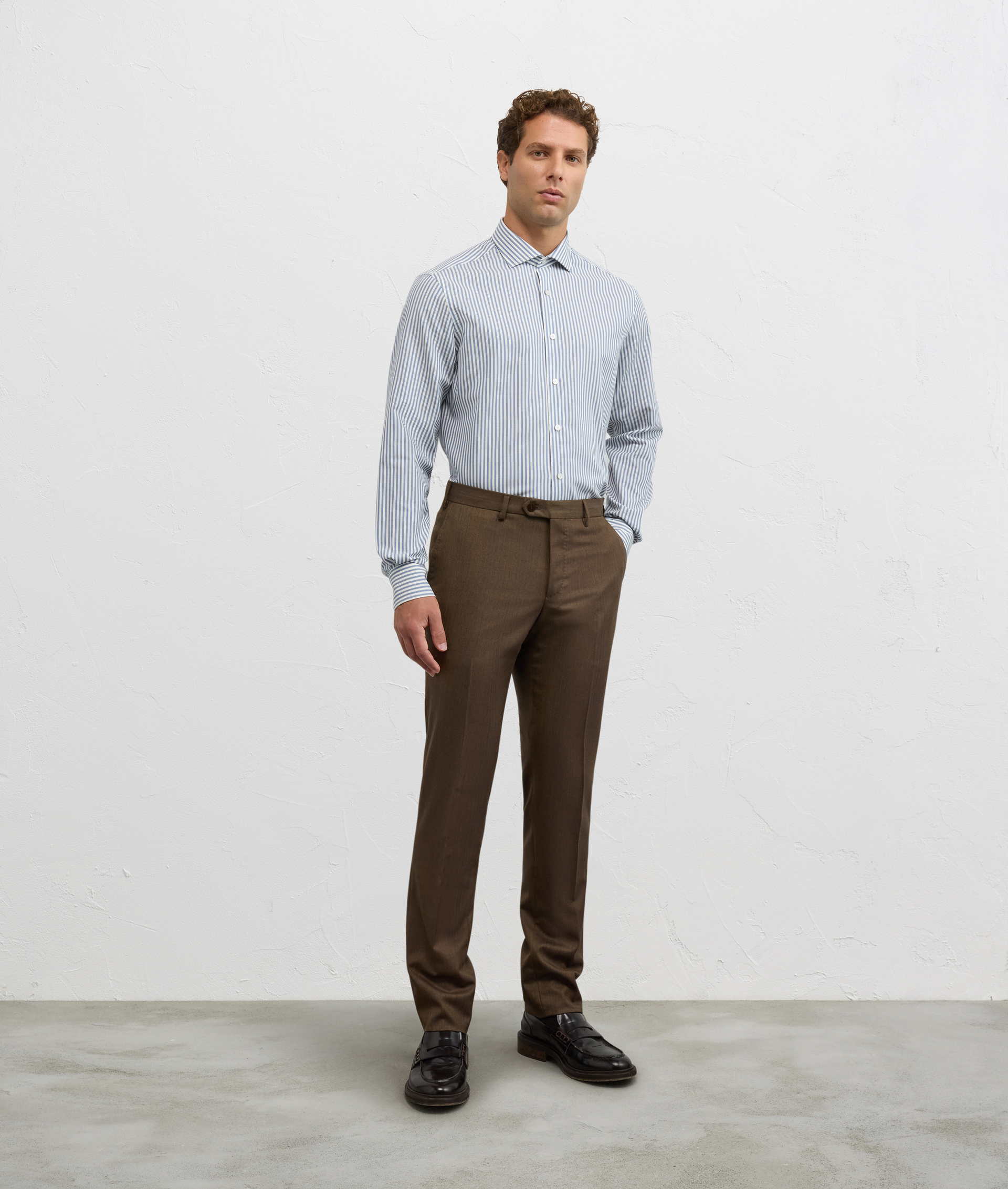 blue shirt with french collar regular fit in cotton and wool - Shirts - Pal Zileri | Official Website