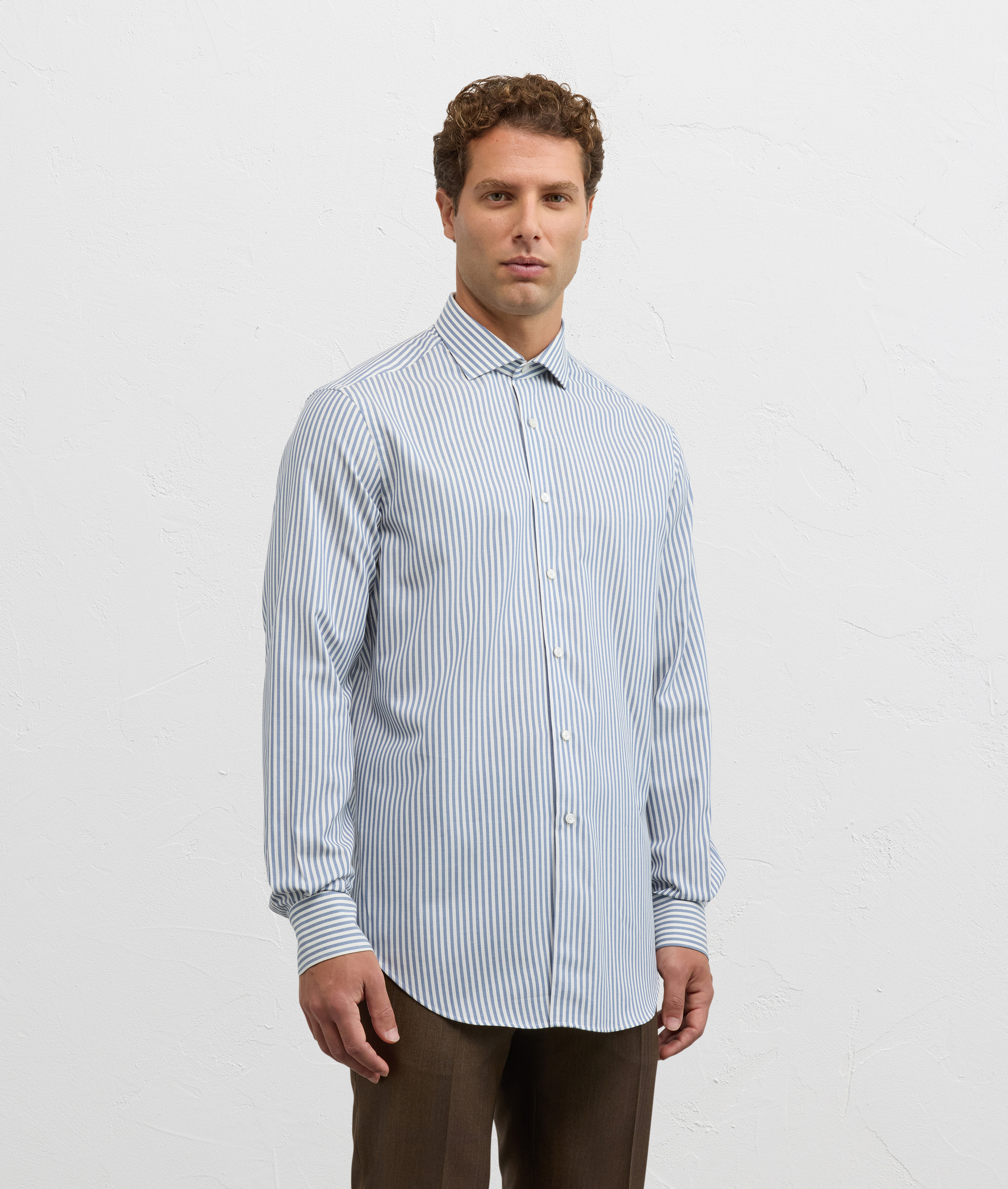 blue shirt with french collar regular fit in cotton and wool - Pal Zileri | Official Website