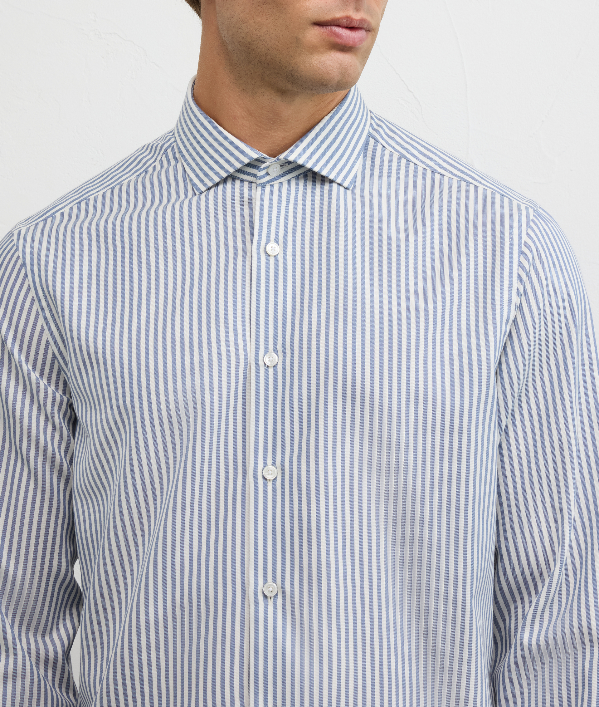blue shirt with french collar regular fit in cotton and wool - Pal Zileri | Official Website