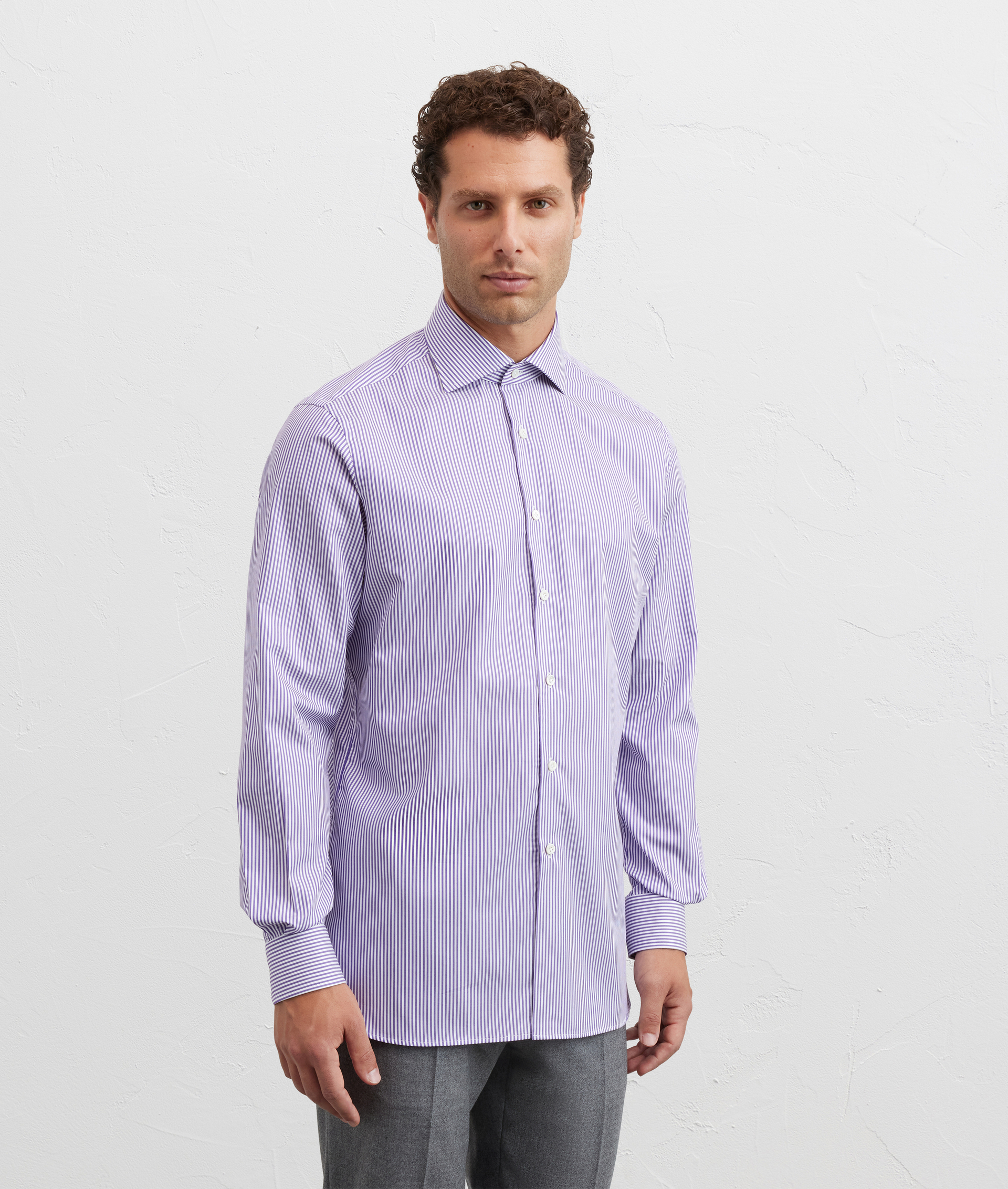 purple shirt with florence collar regular fit in cotton - Pal Zileri | Official Website