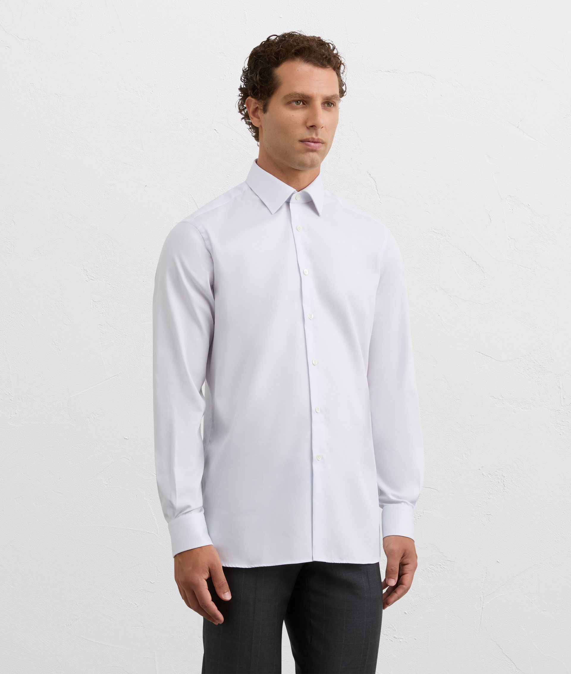 light gray milano collar shirt in cotton twill with stiff collar | Pal Zileri