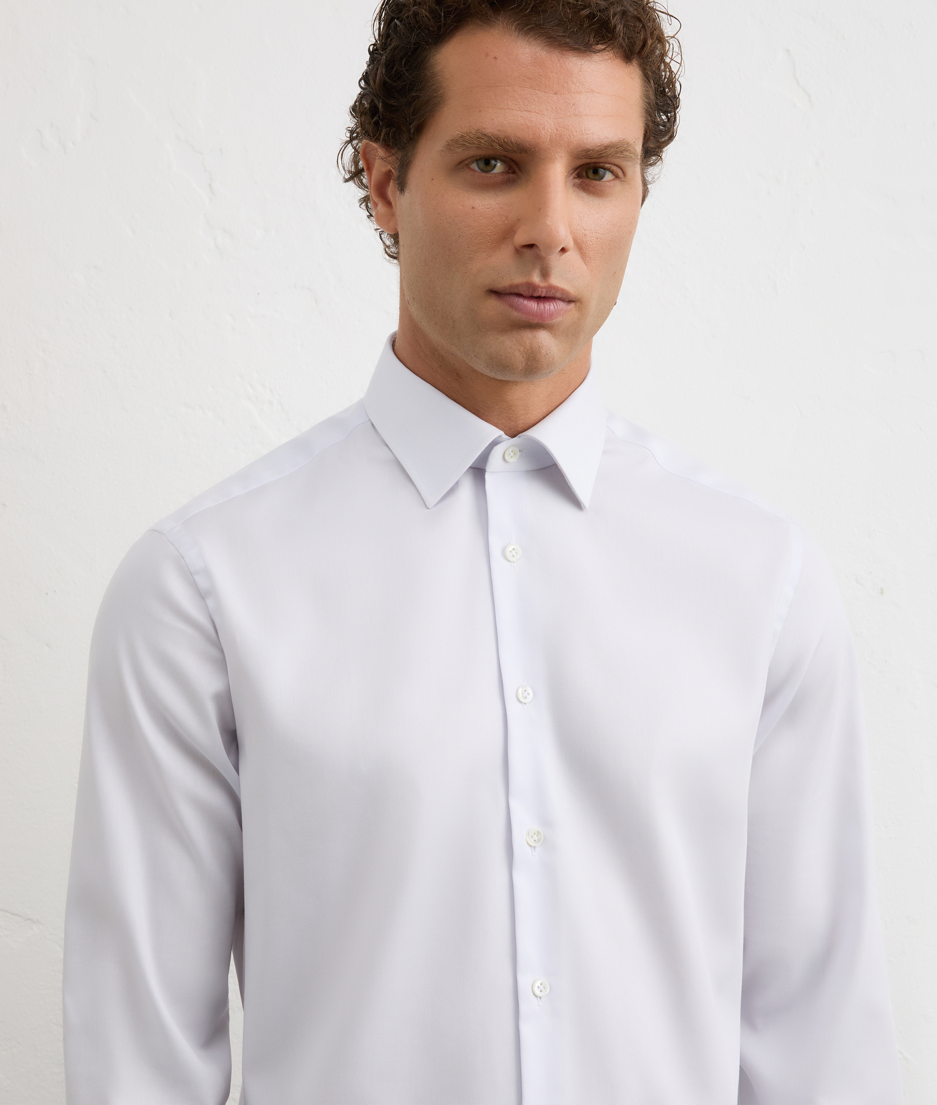 light gray milano collar shirt in cotton twill with stiff collar | Pal Zileri