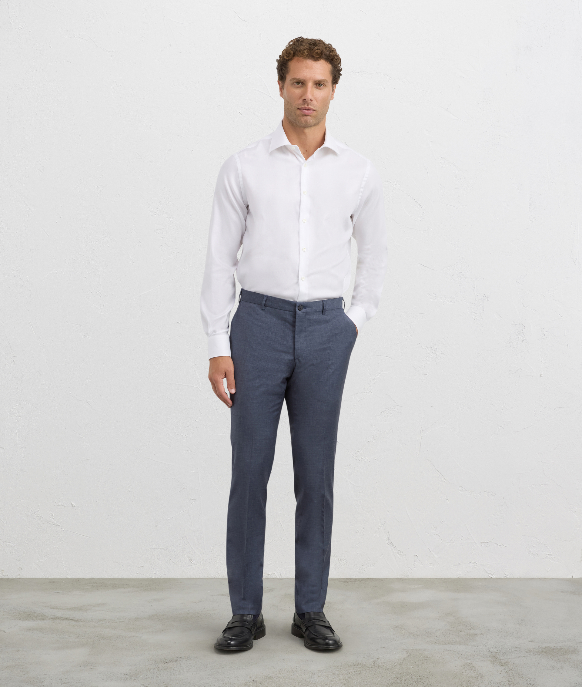 white shirt milano collar regular fit in cotton and elastolefin | Pal Zileri