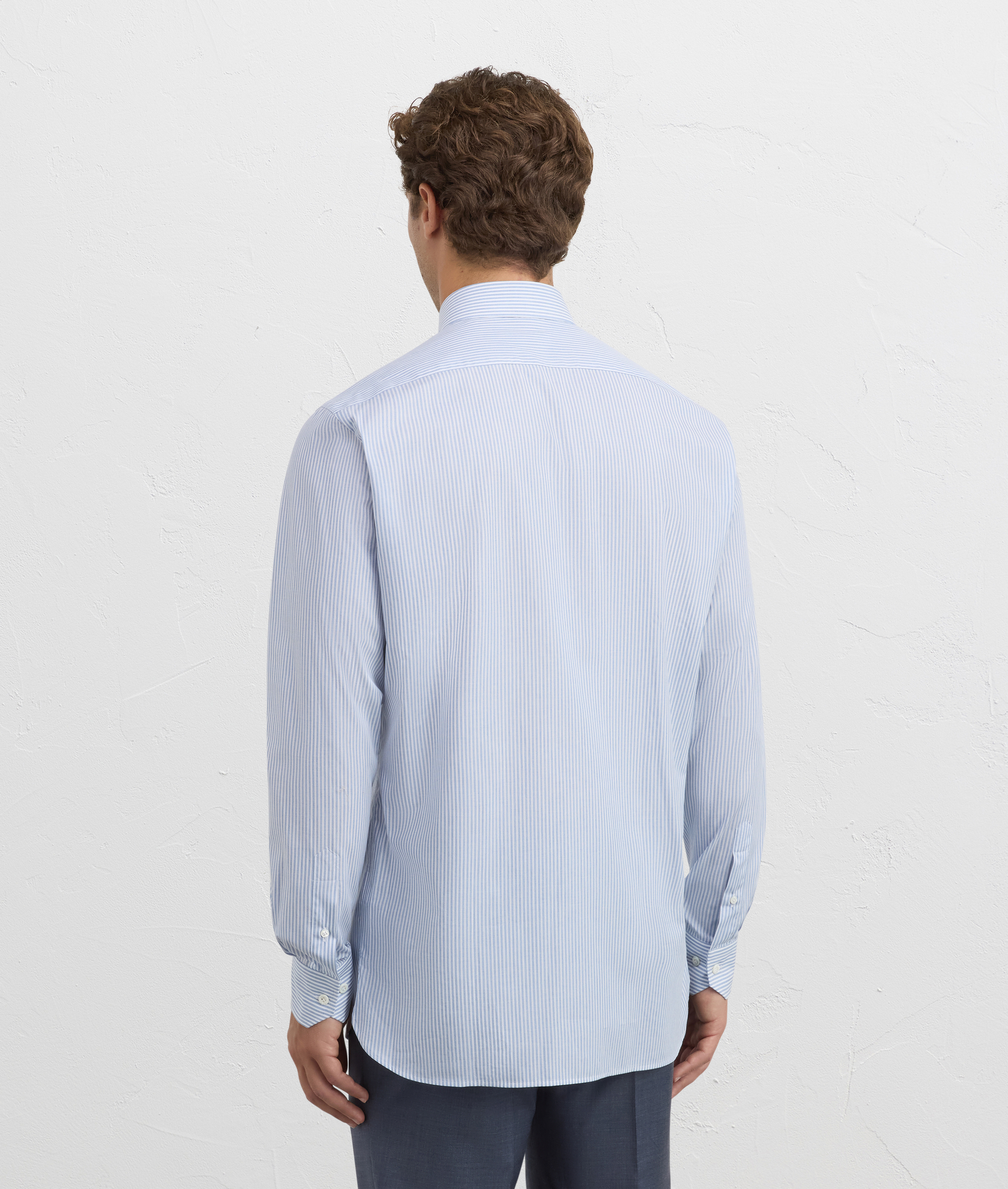 light blue cotton shirt with stiff milano collar in regular fit | Pal Zileri